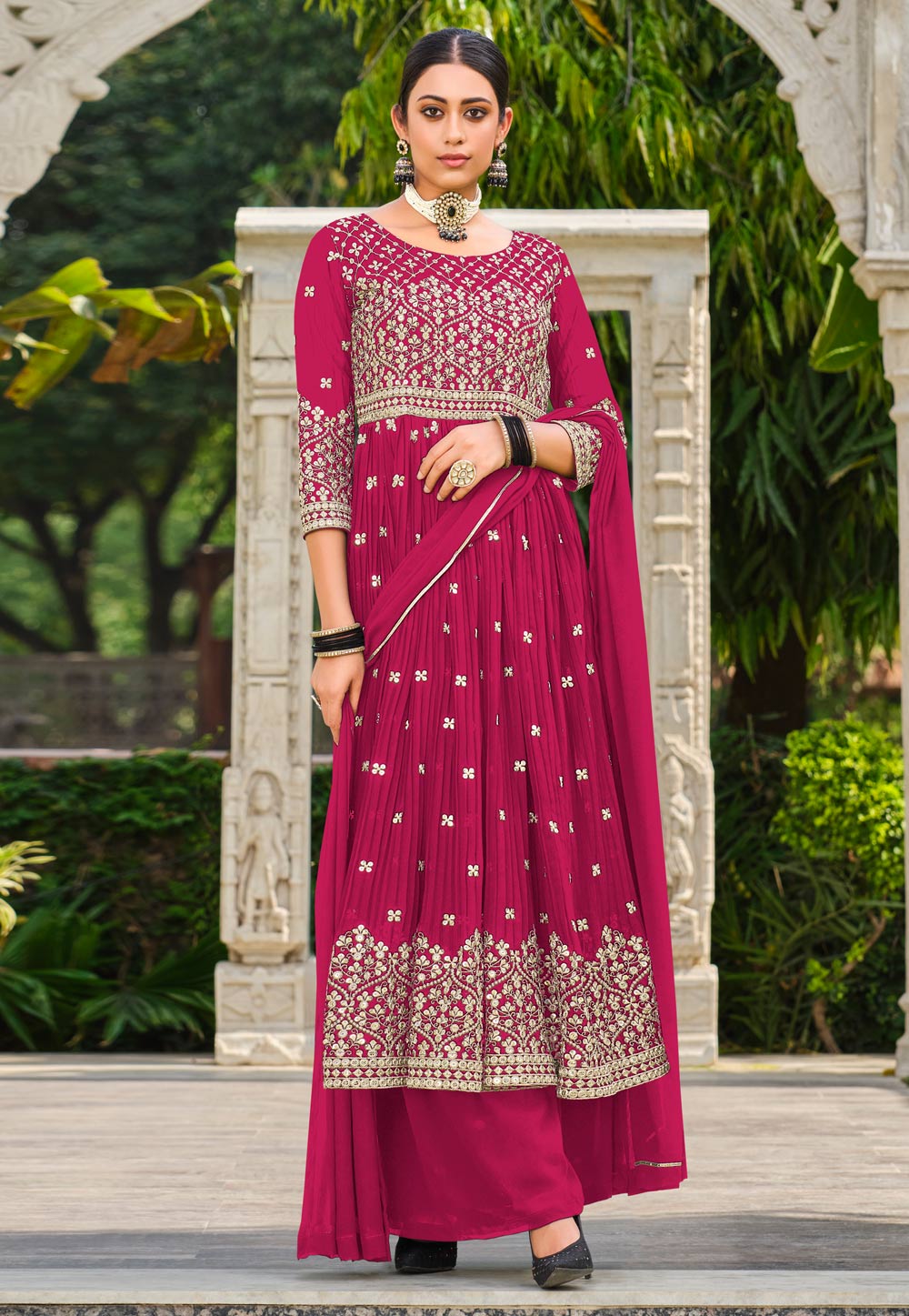 Magenta Faux Georgette Readymade Pakistani Suit 265431