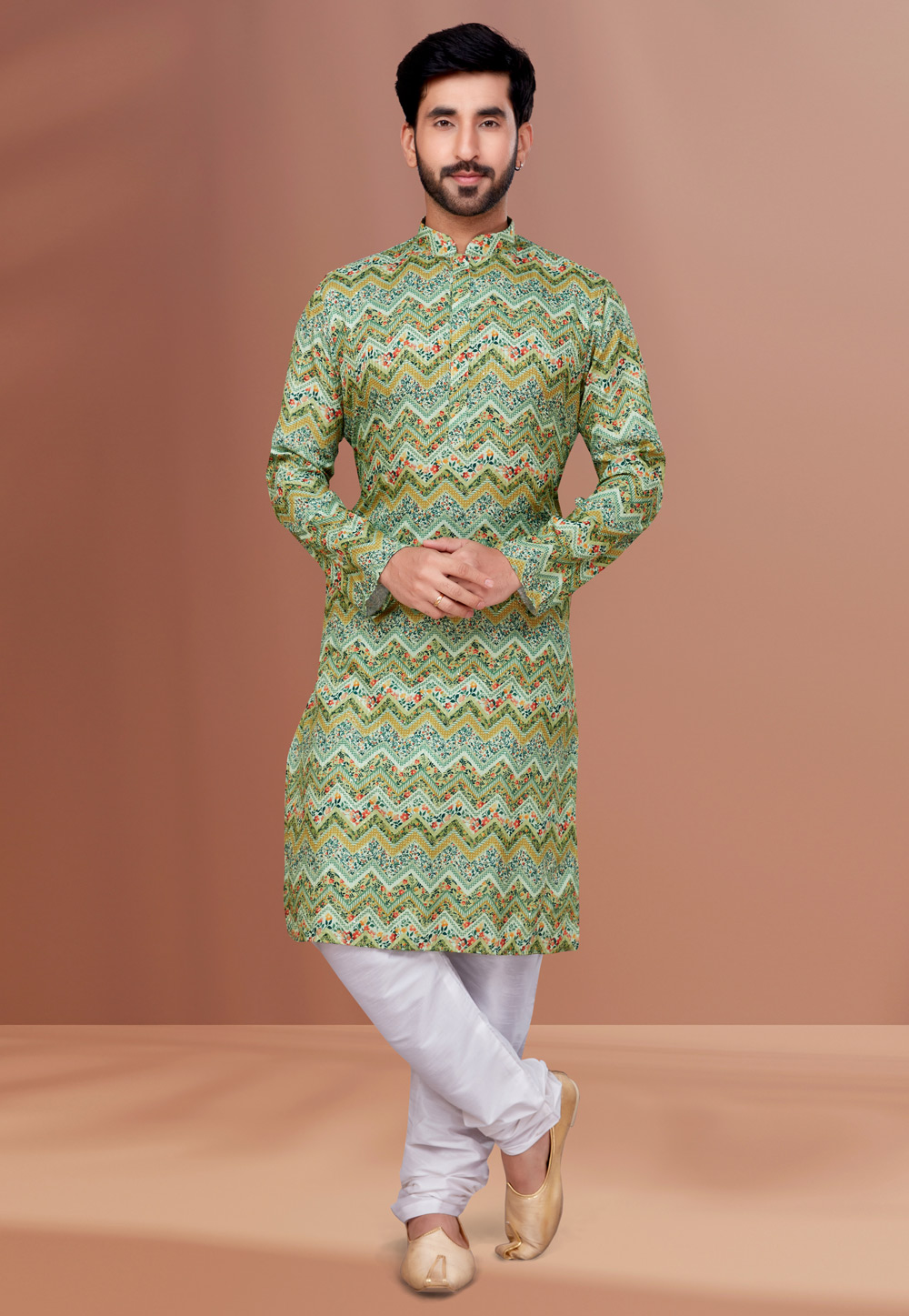 Green Cotton Kurta Pajama 256795