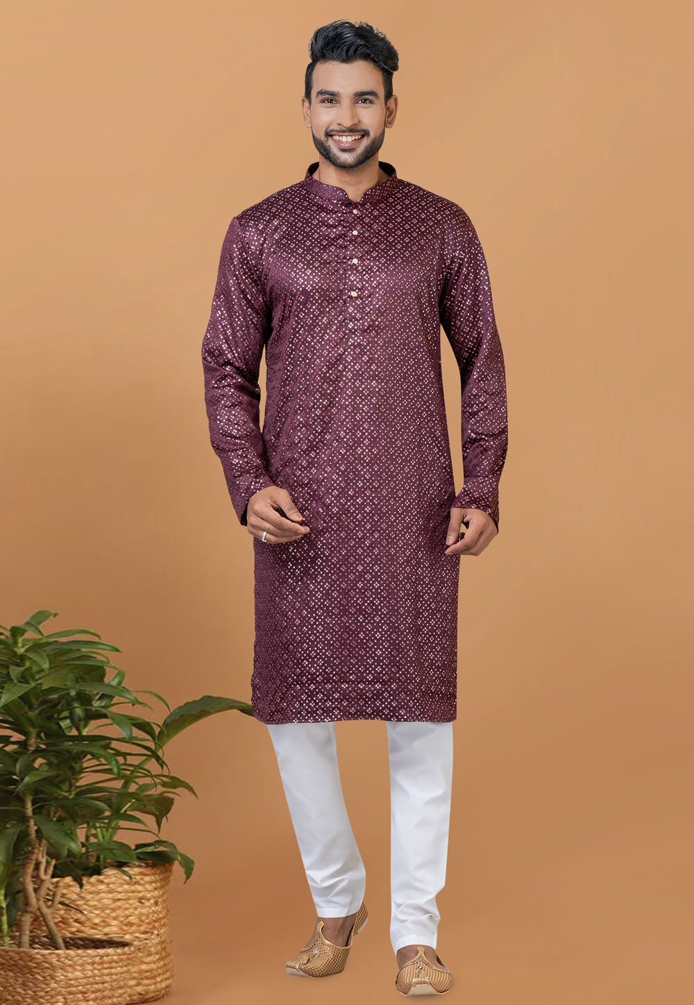 Wine Silk Kurta Pajama 274280
