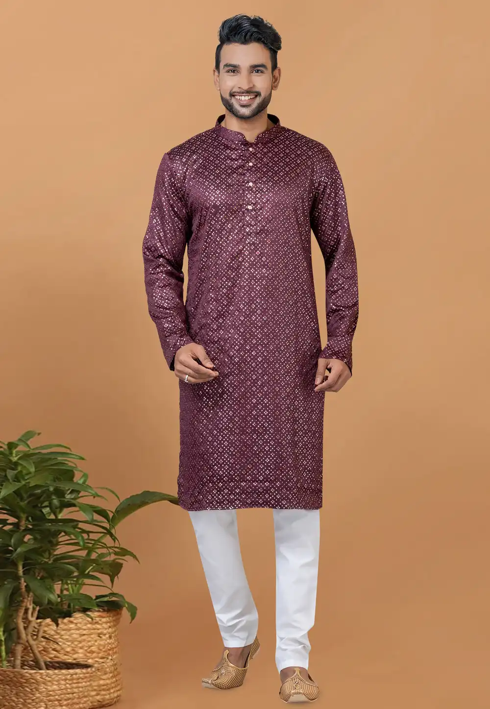 Wine Silk Kurta Pajama 274280