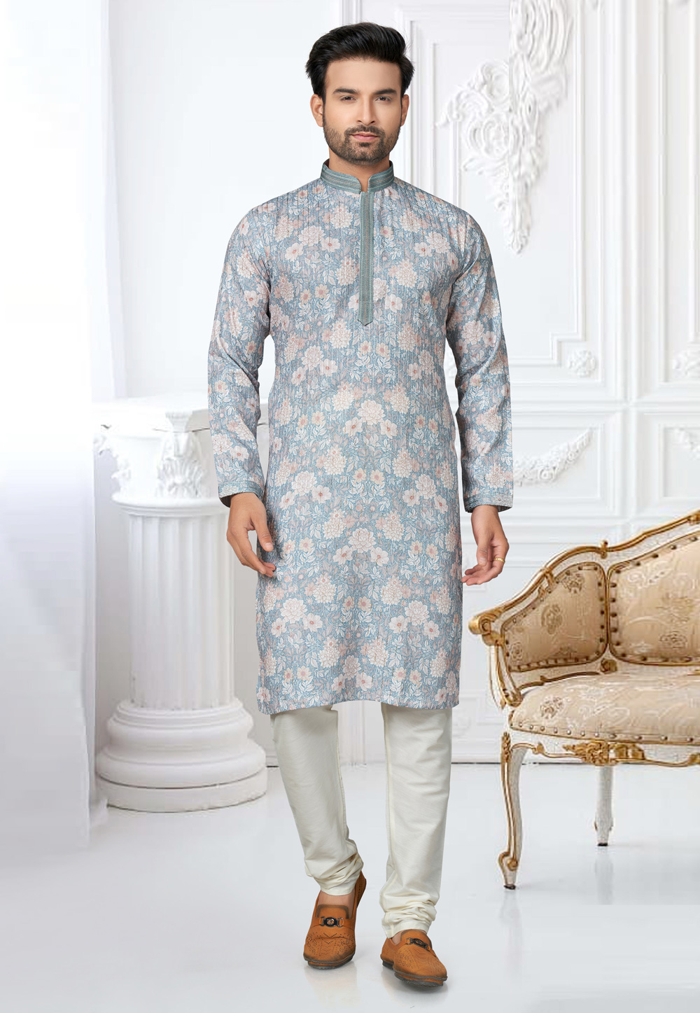 Sky Blue Cotton Kurta Pajama 276204
