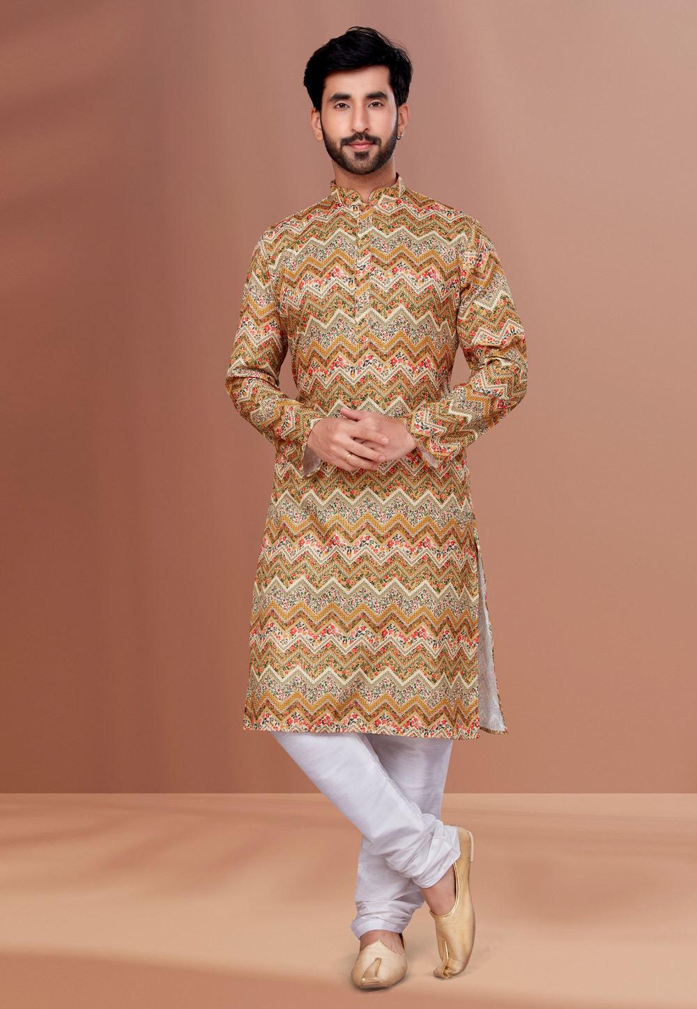 Beige Cotton Kurta Pajama 256796