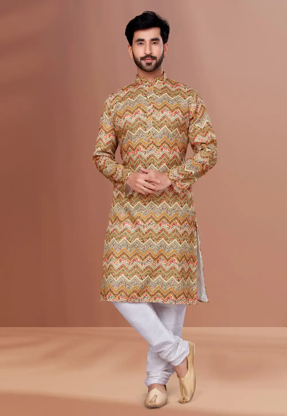 Beige Cotton Kurta Pajama 256796