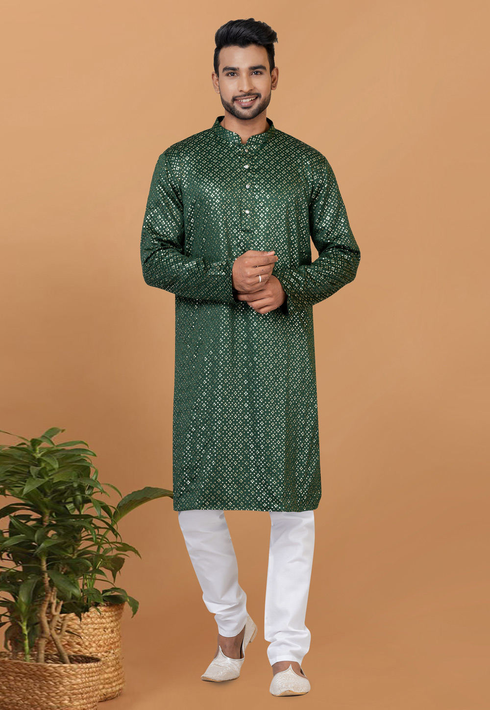 Green Silk Kurta Pajama 274281