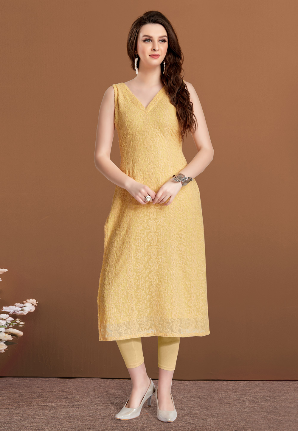 Yellow Georgette Kurti 249503