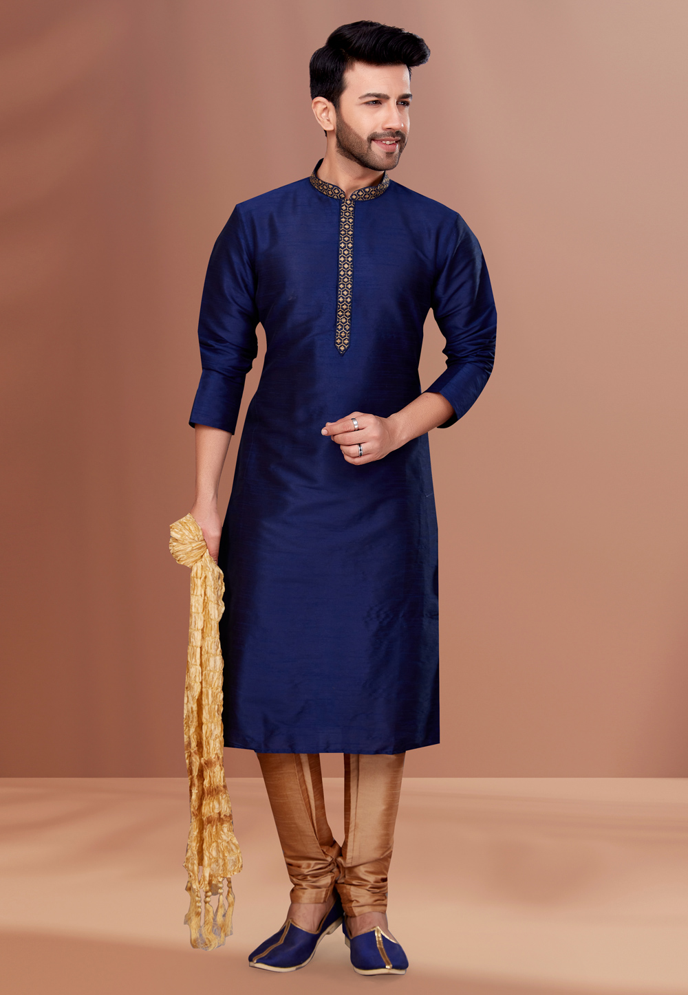 Navy Blue Banarasi Kurta Pajama 256797