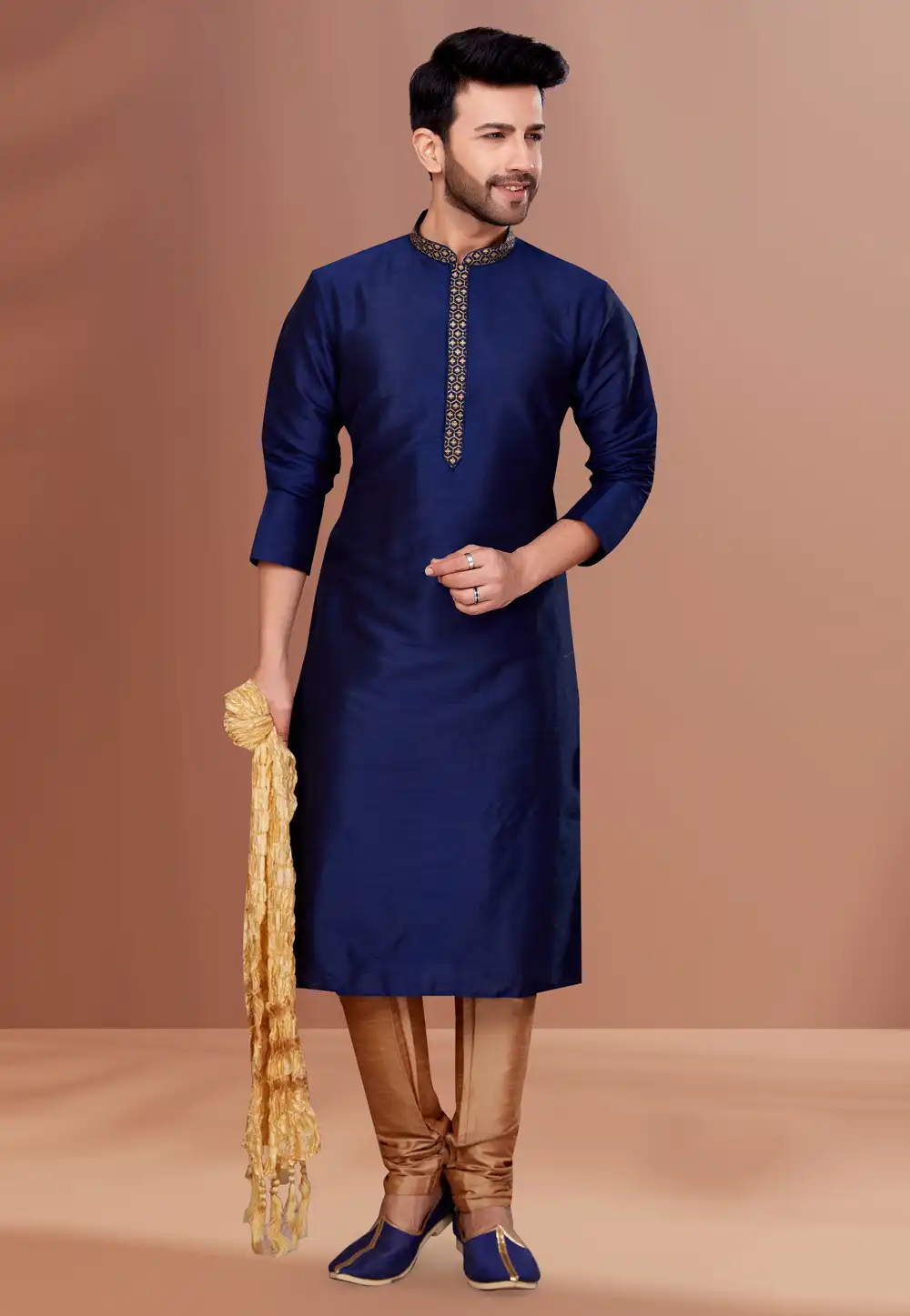 Navy Blue Banarasi Kurta Pajama 256797