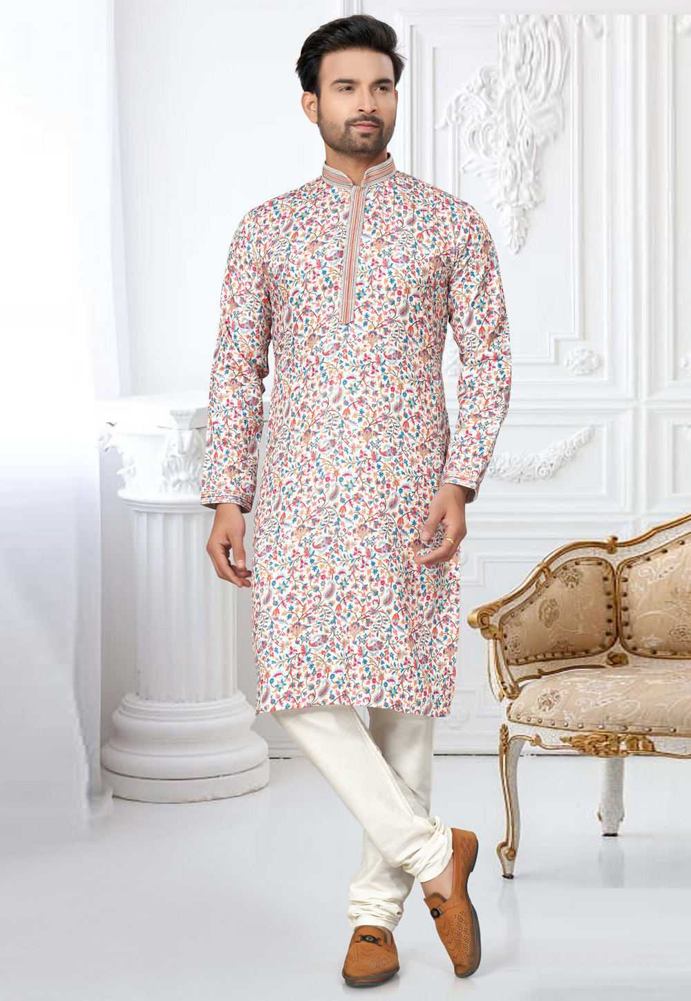 Off White Cotton Kurta Pajama 276206