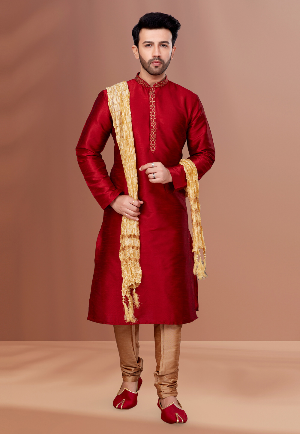 Maroon Banarasi Kurta Pajama 256798
