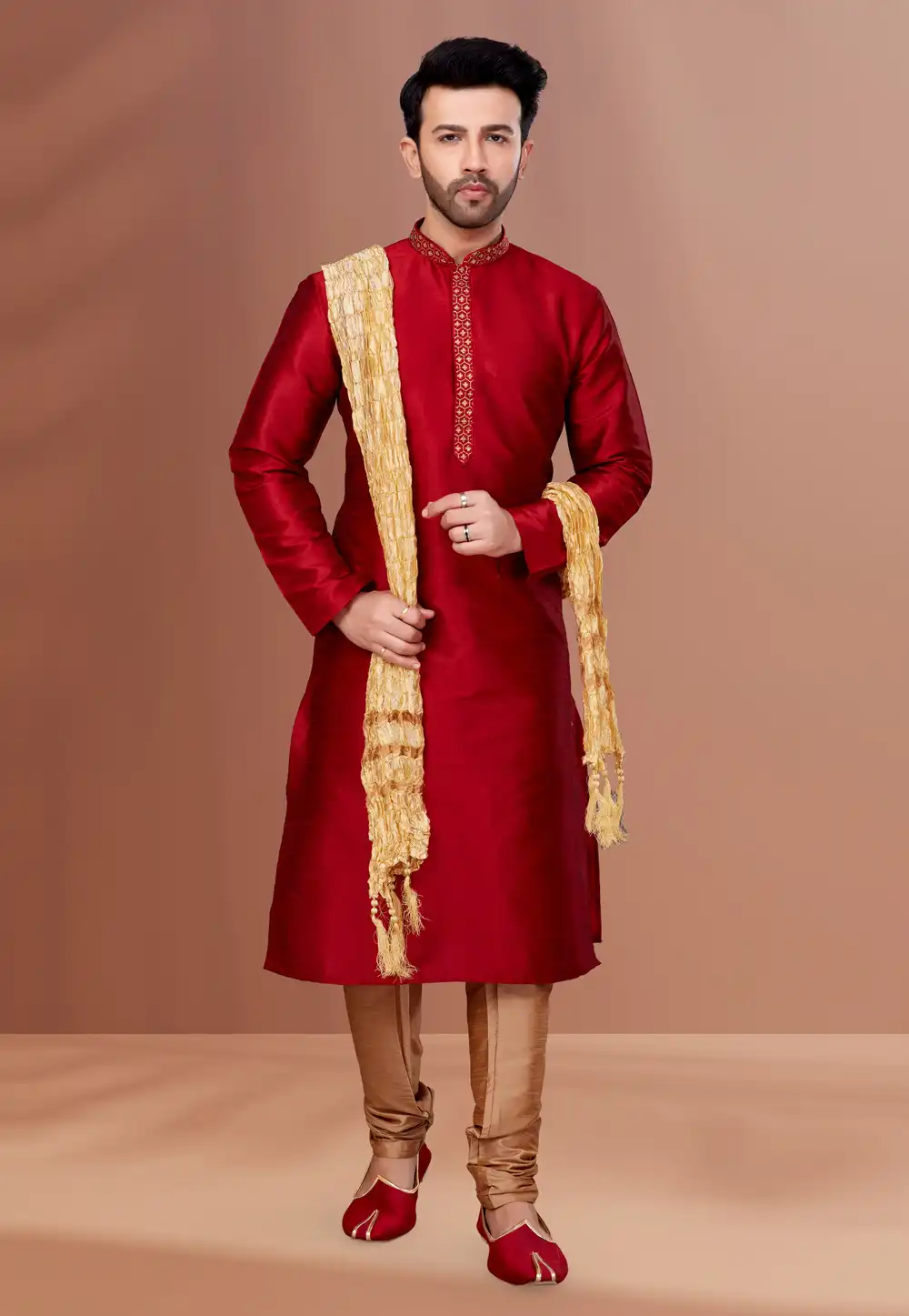 Maroon Banarasi Kurta Pajama 256798