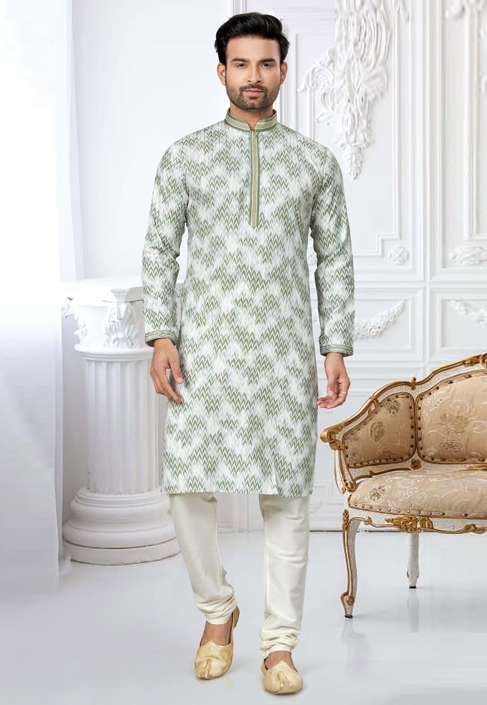 Off White Cotton Kurta Pajama 276208