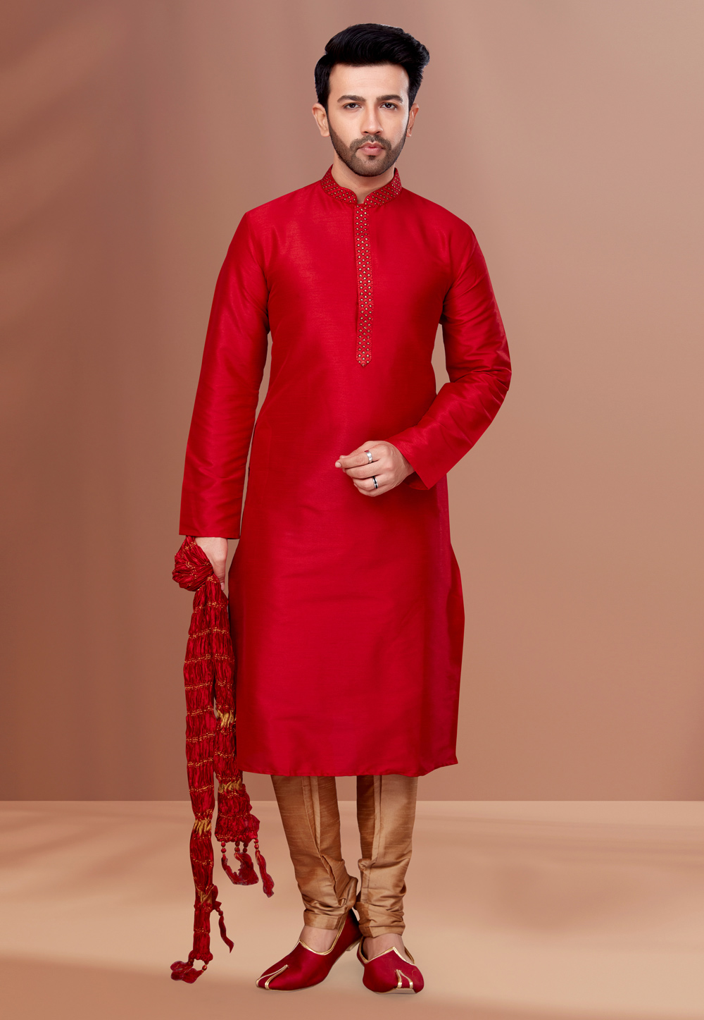 Maroon Banarasi Kurta Pajama 256801