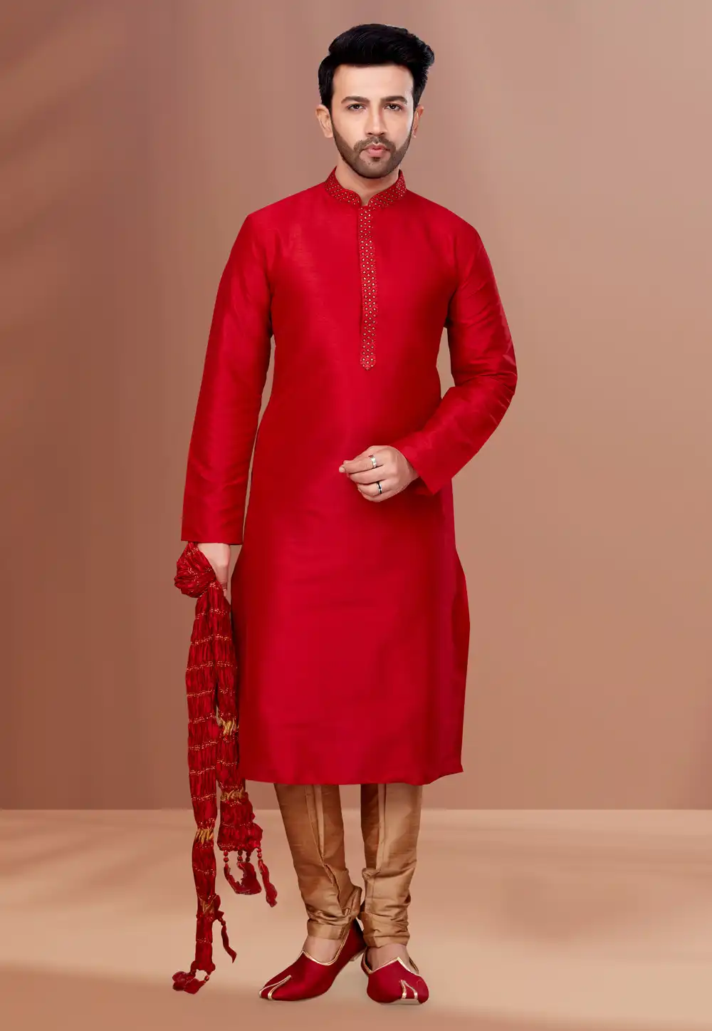 Maroon Banarasi Kurta Pajama 256801