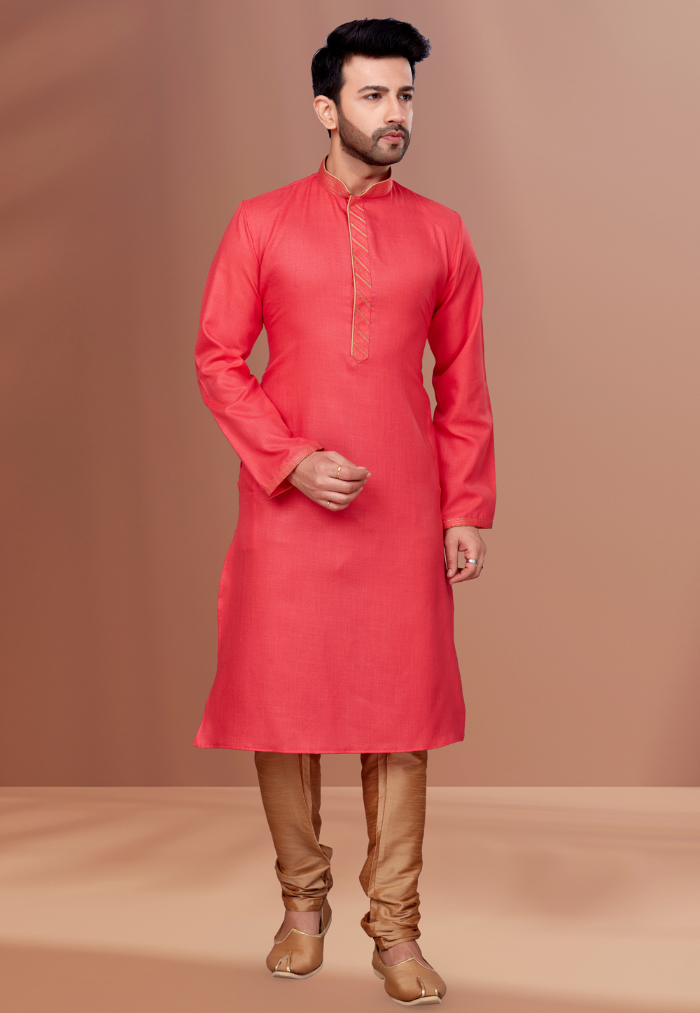 Pink Cotton Kurta Pajama 256802