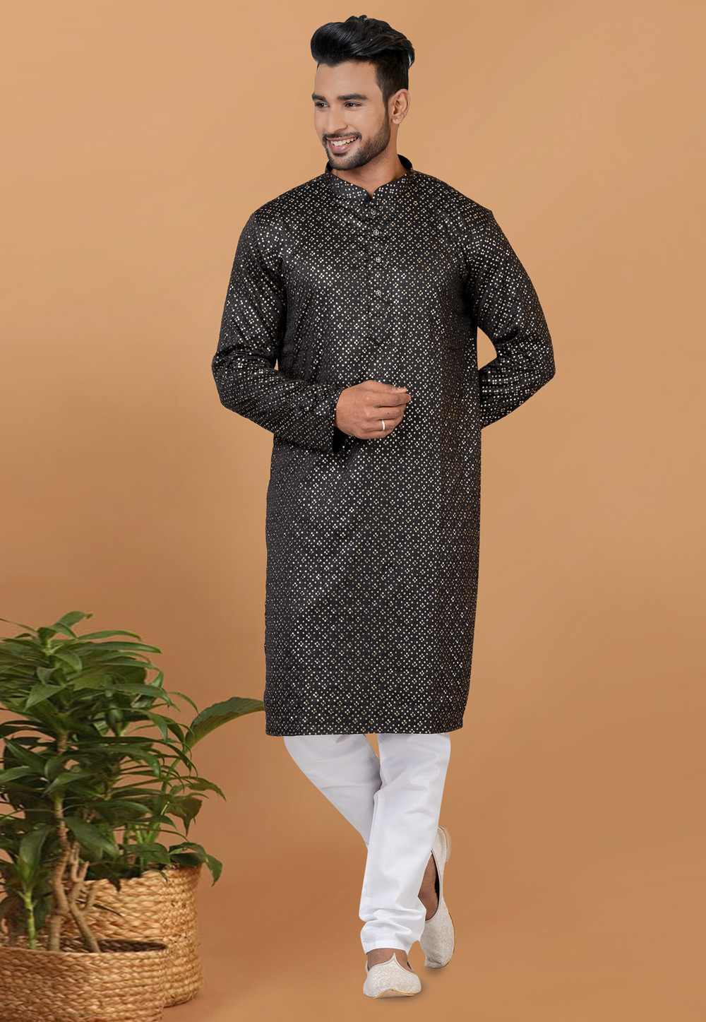 Black Silk Kurta Pajama 274287