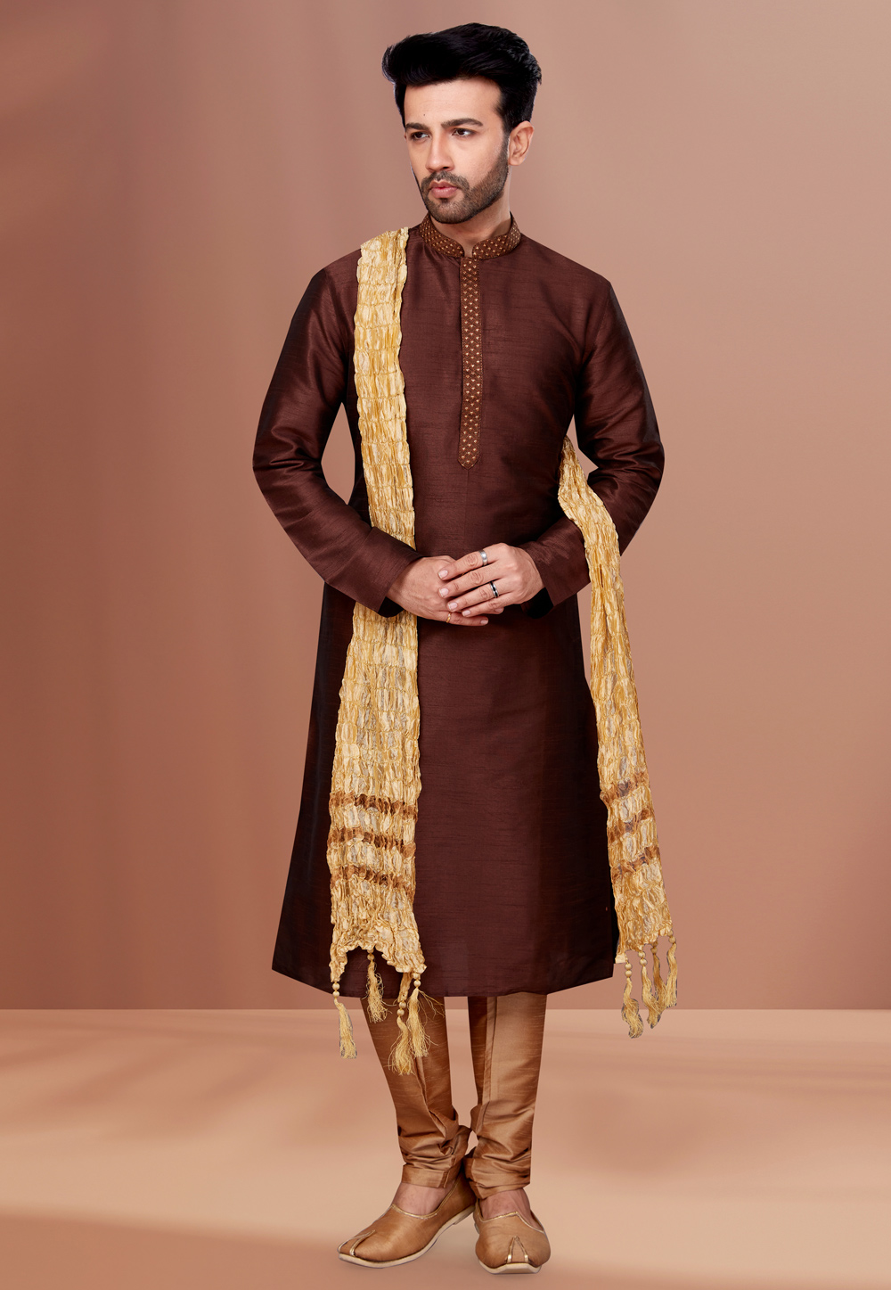 Brown Banarasi Kurta Pajama 256803