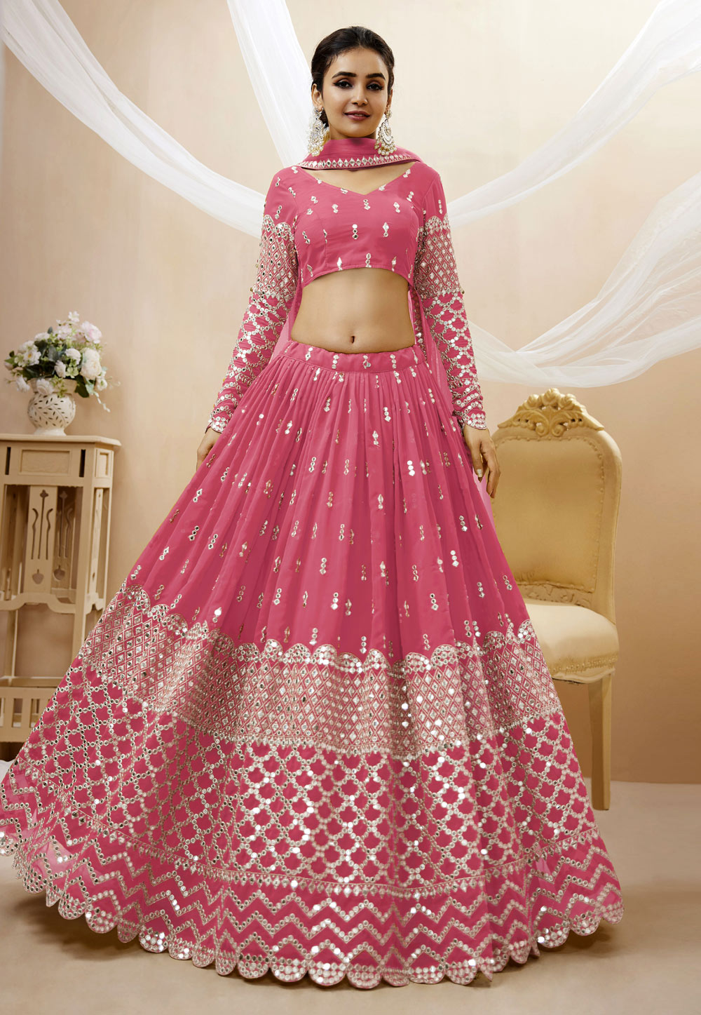 Pink Georgette Circular Lehenga Choli 268502