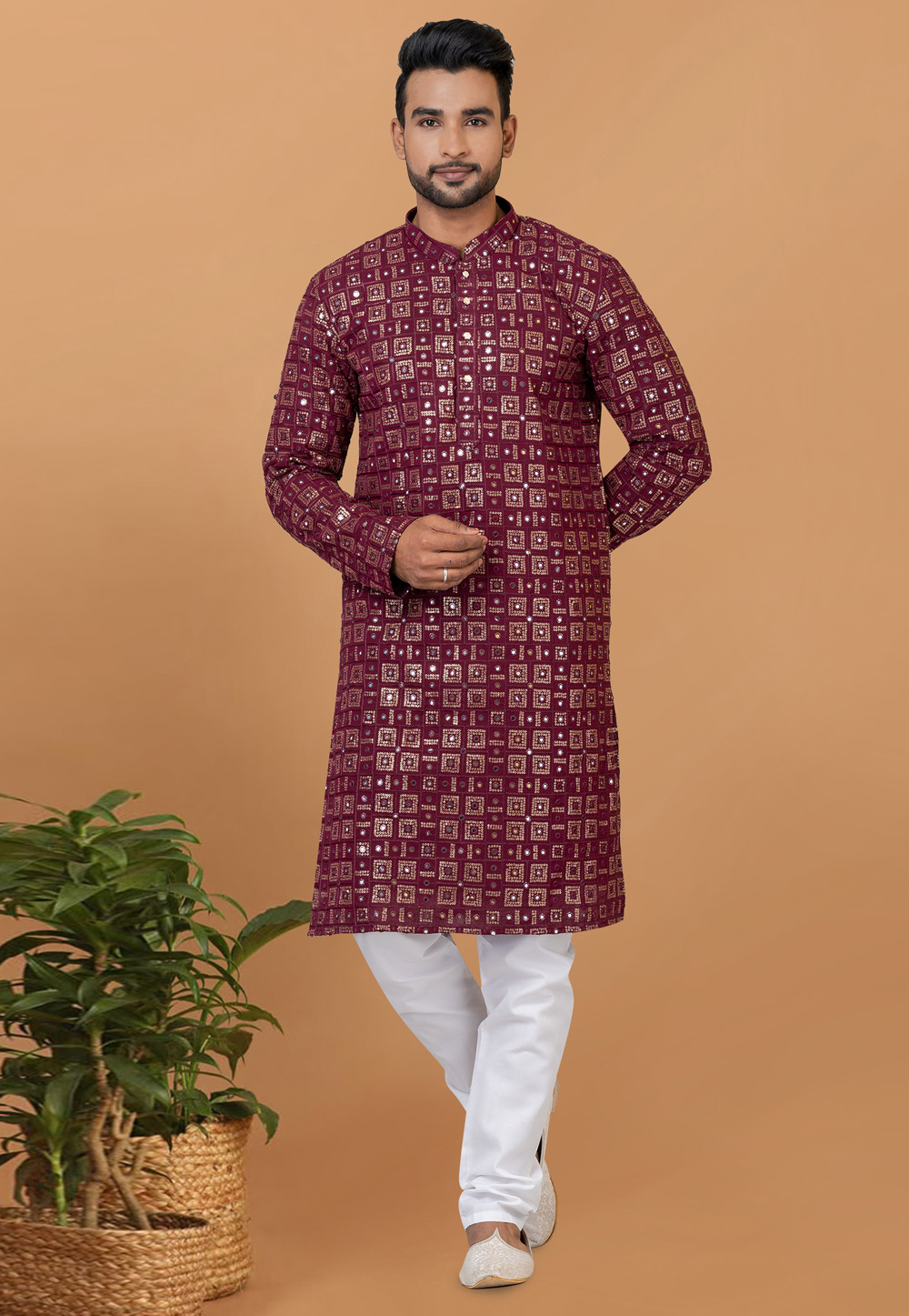 Maroon Georgette Kurta Pajama 274289