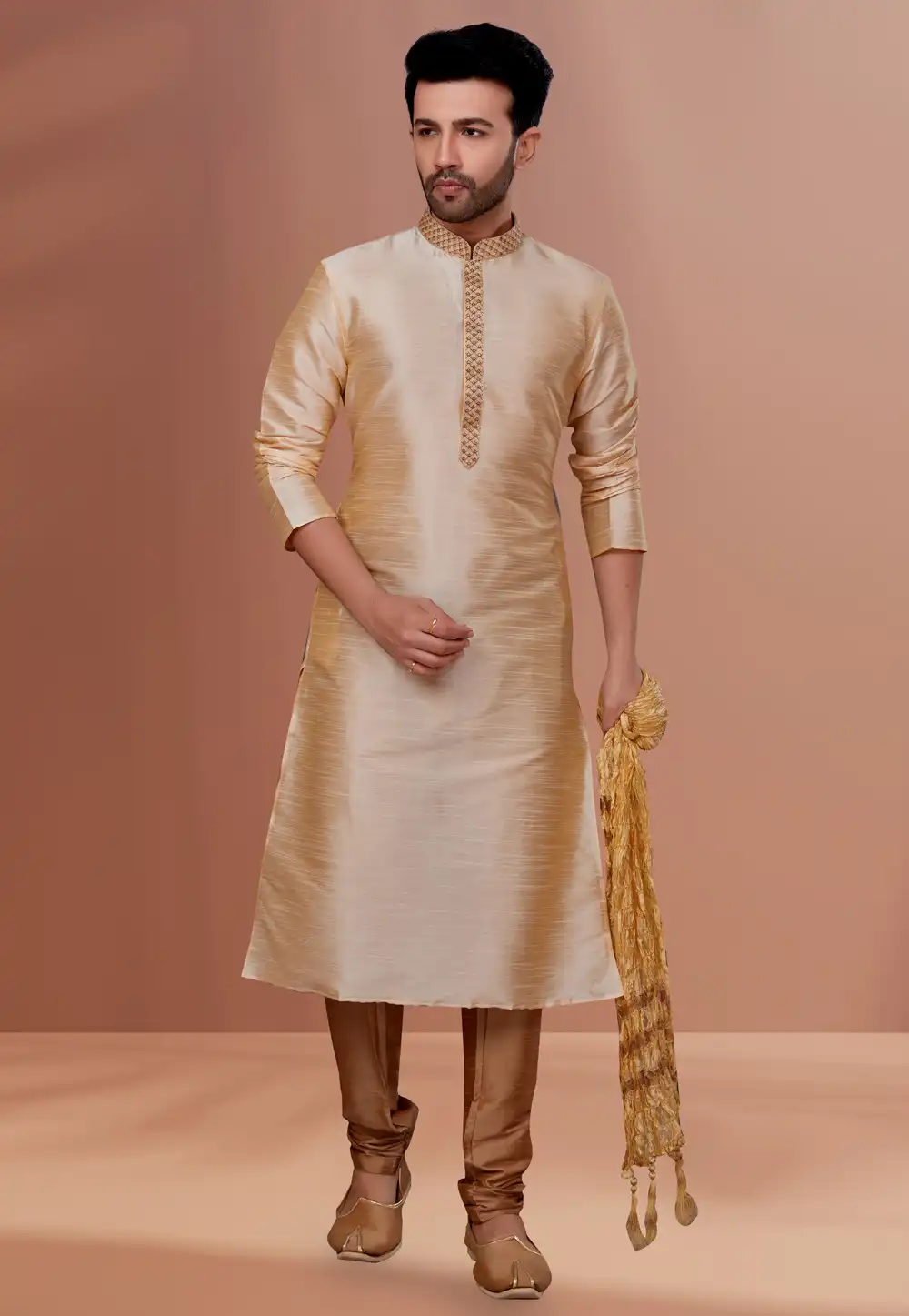 Beige Banarasi Kurta Pajama 256805
