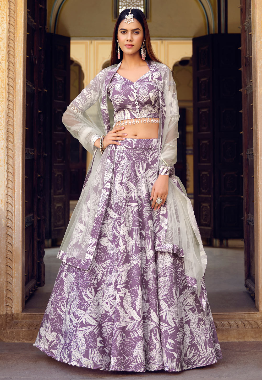 Lavender Floral print Lehenga choli 274548