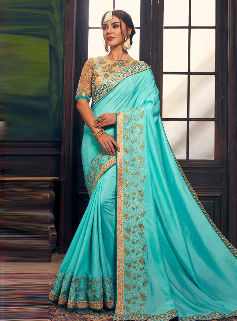 Aqua Silk Festival Wear Saree 153482