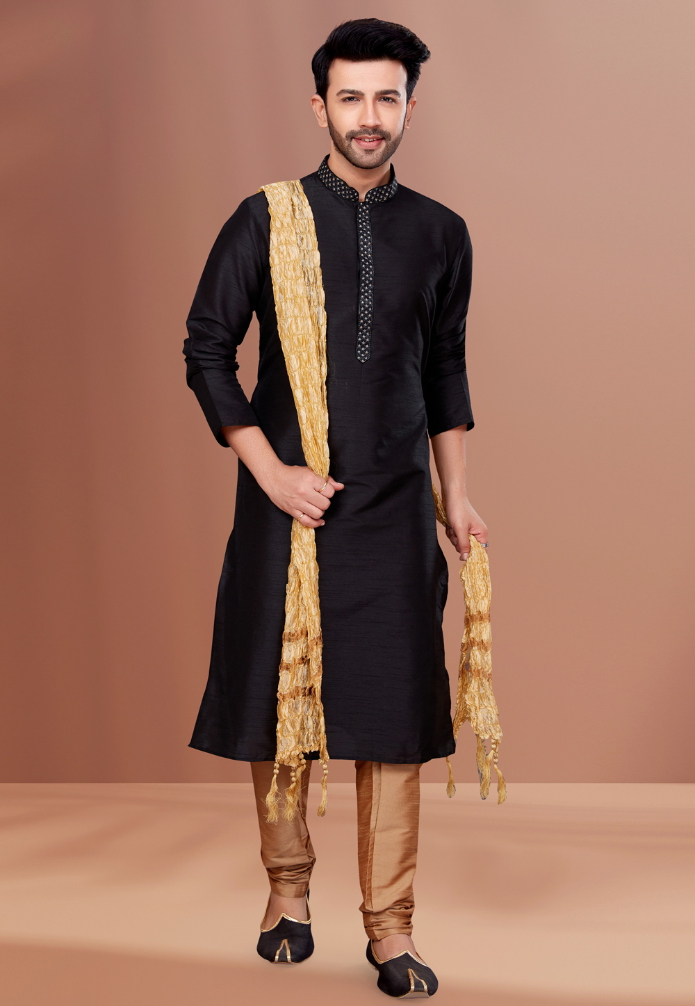 Black Banarasi Kurta Pajama 256807