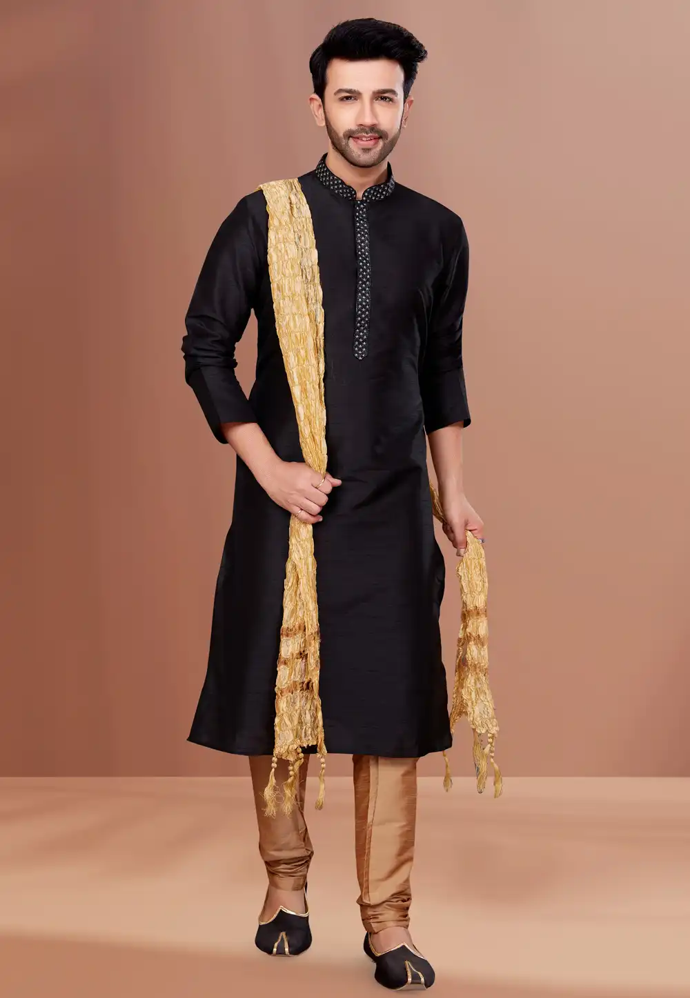 Black Banarasi Kurta Pajama 256807