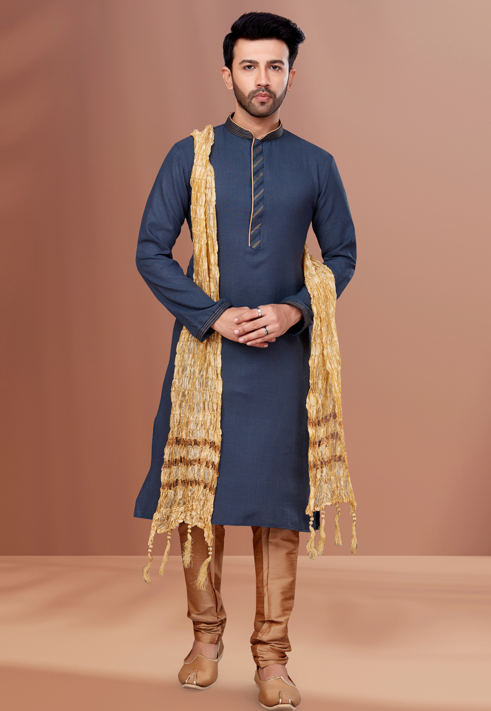 Steel Blue Cotton Kurta Pajama 256808