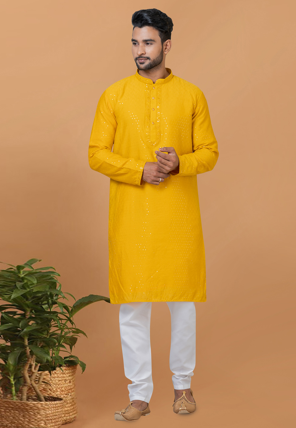 Yellow Viscose Kurta Pajama 274293
