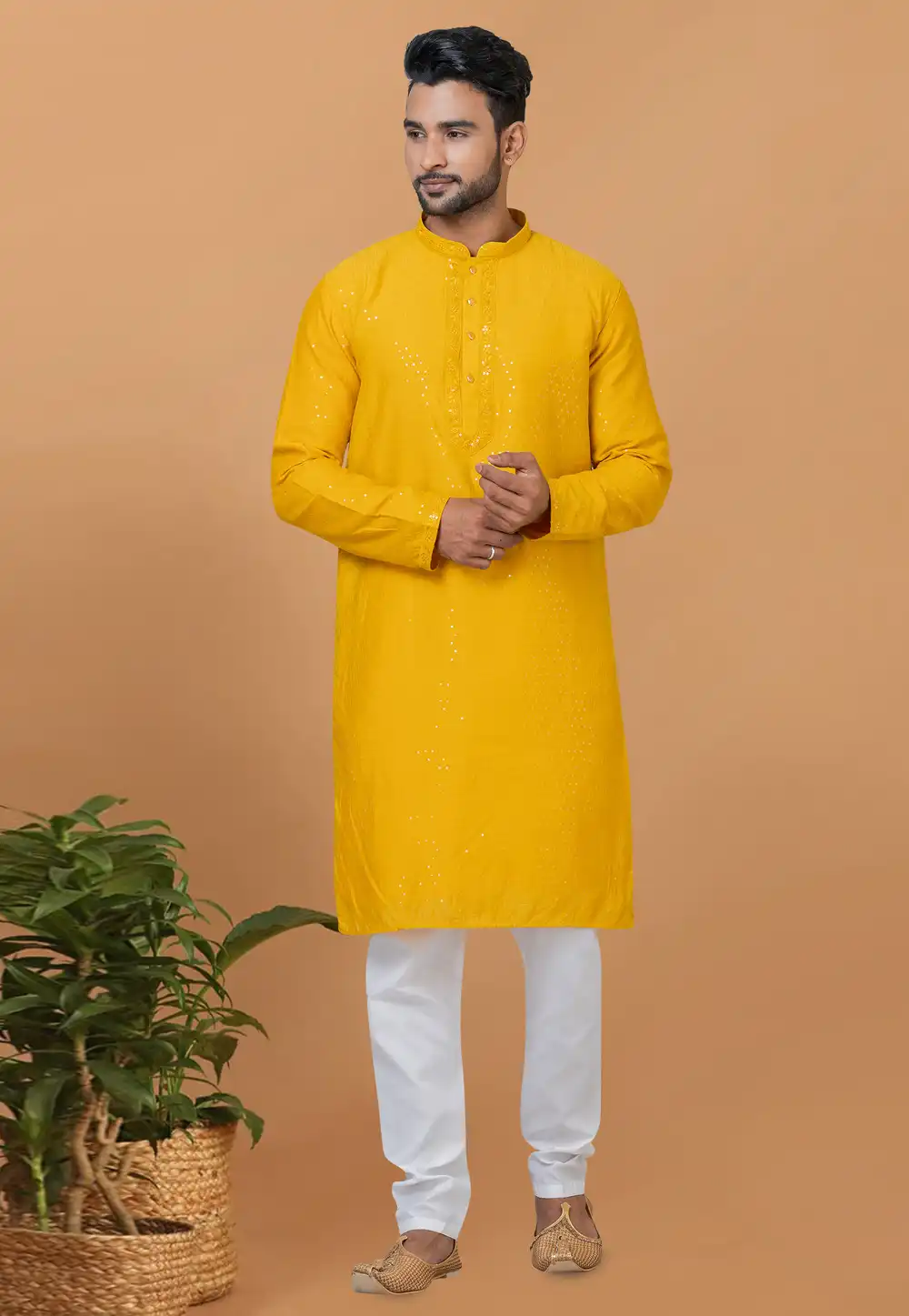 Yellow Viscose Kurta Pajama 274293