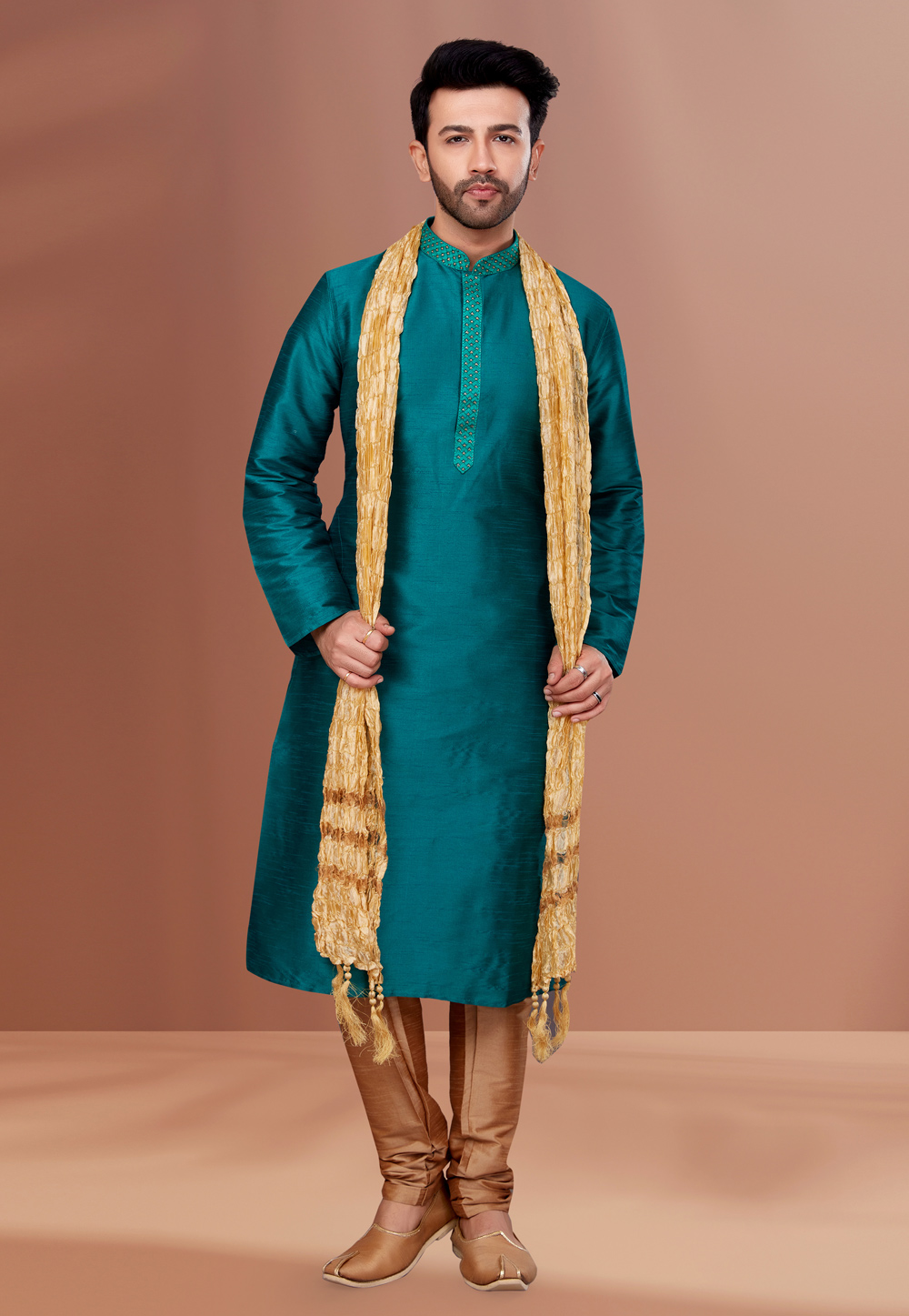 Teal Banarasi Kurta Pajama 256809