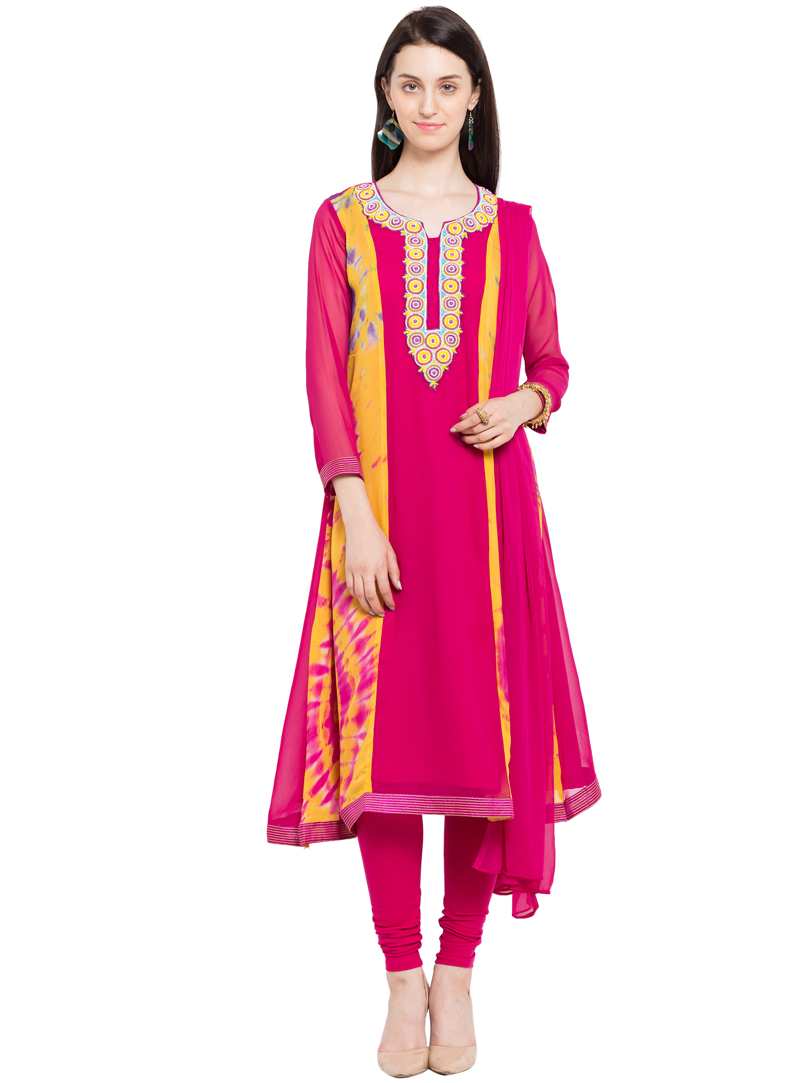 Magenta Faux Georgette Readymade Churidar Salwar Suit 124031
