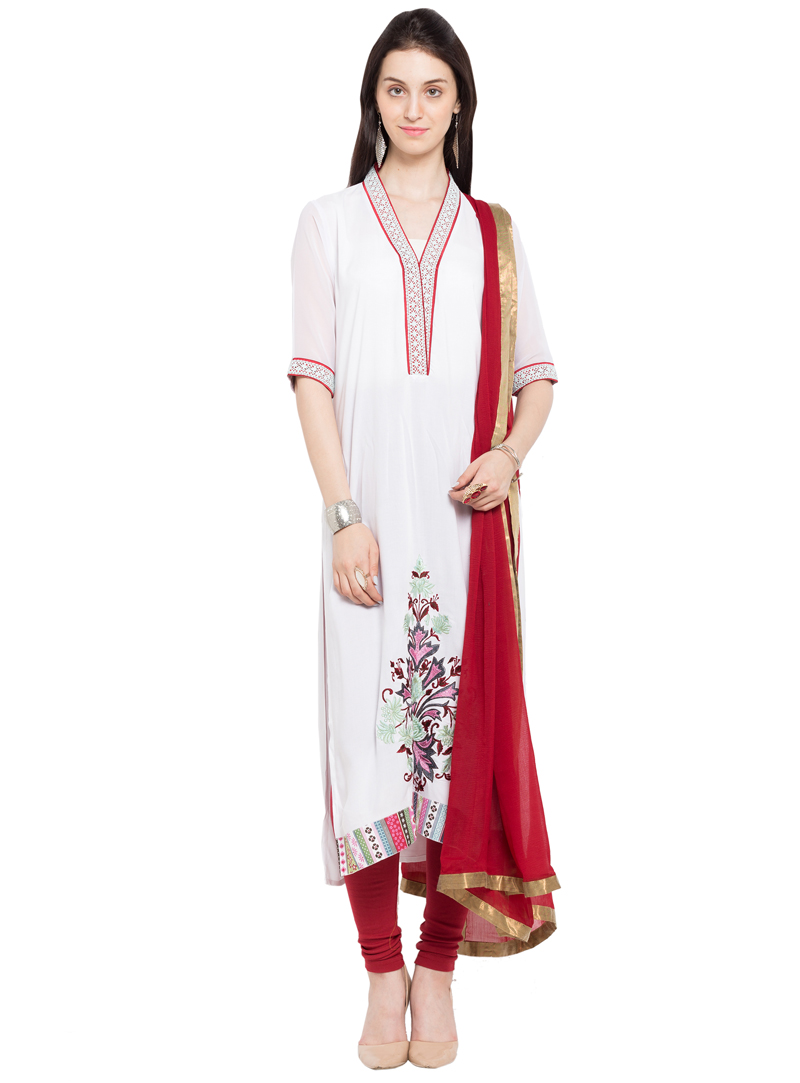 White Cotton Readymade Churidar Salwar Suit 124035