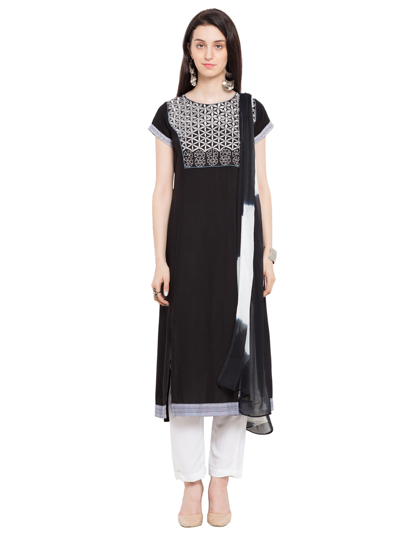 Black Cotton Readymade Pant Style Suit 124039