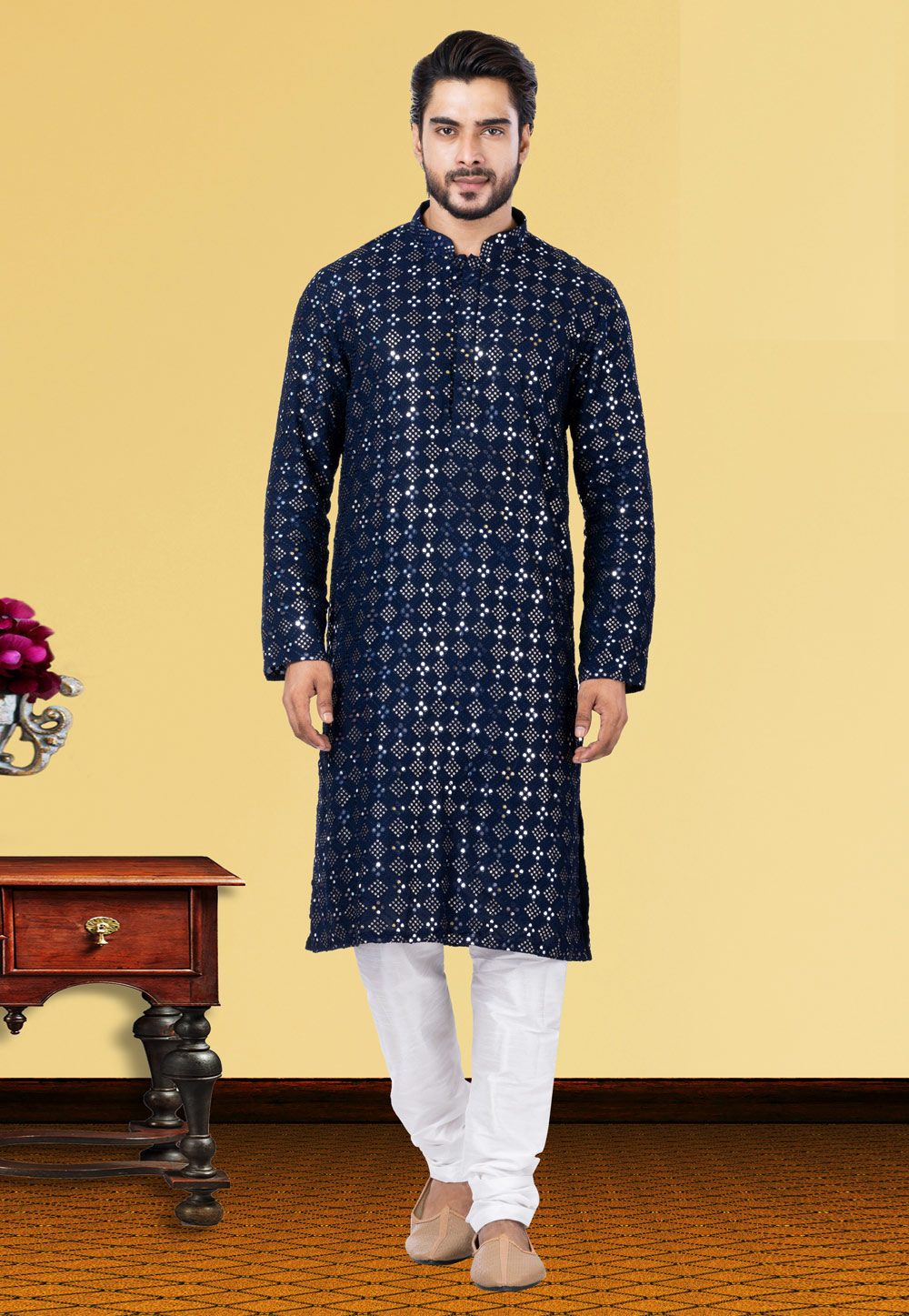Navy Blue Georgette Kurta Pajama 249746