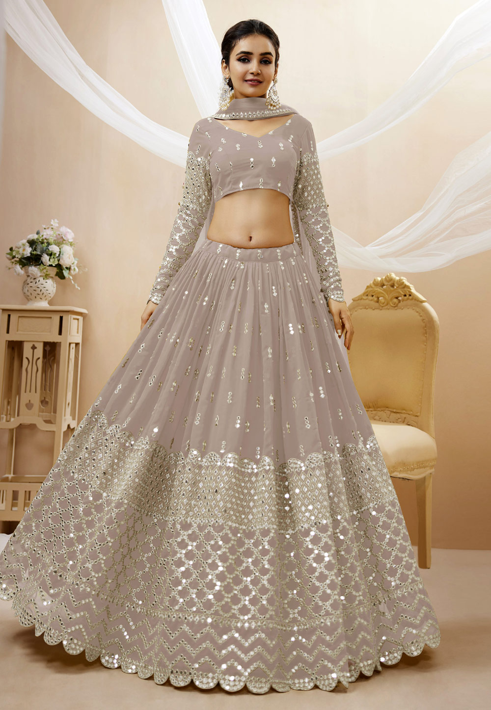 Light Brown Georgette Circular Lehenga Choli 268503