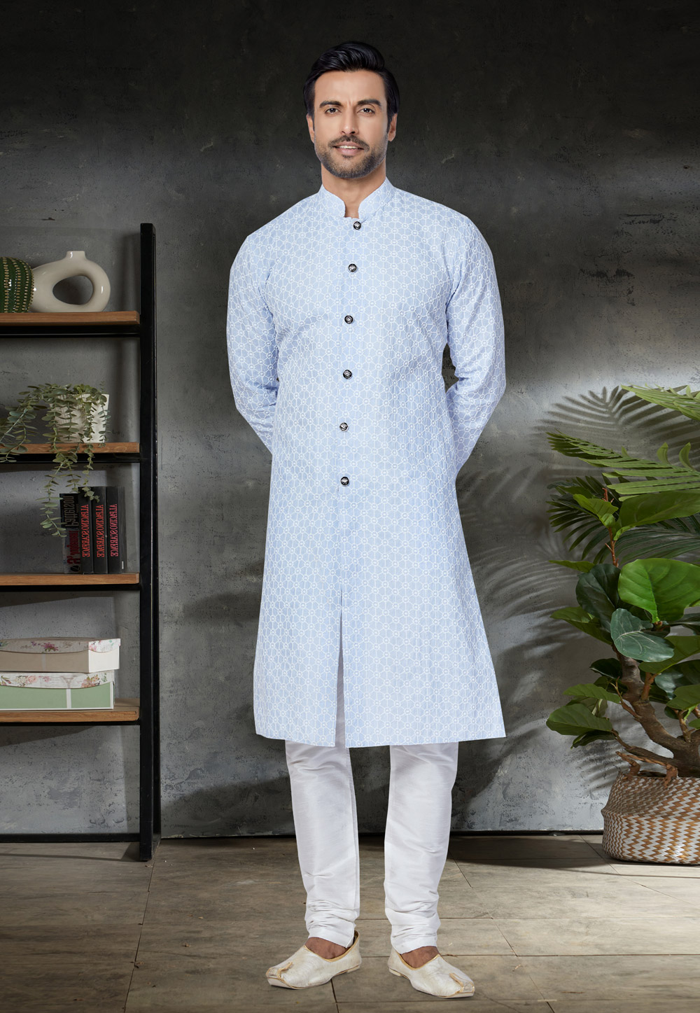 Sky Blue Cotton Indo Western Kurta 259870