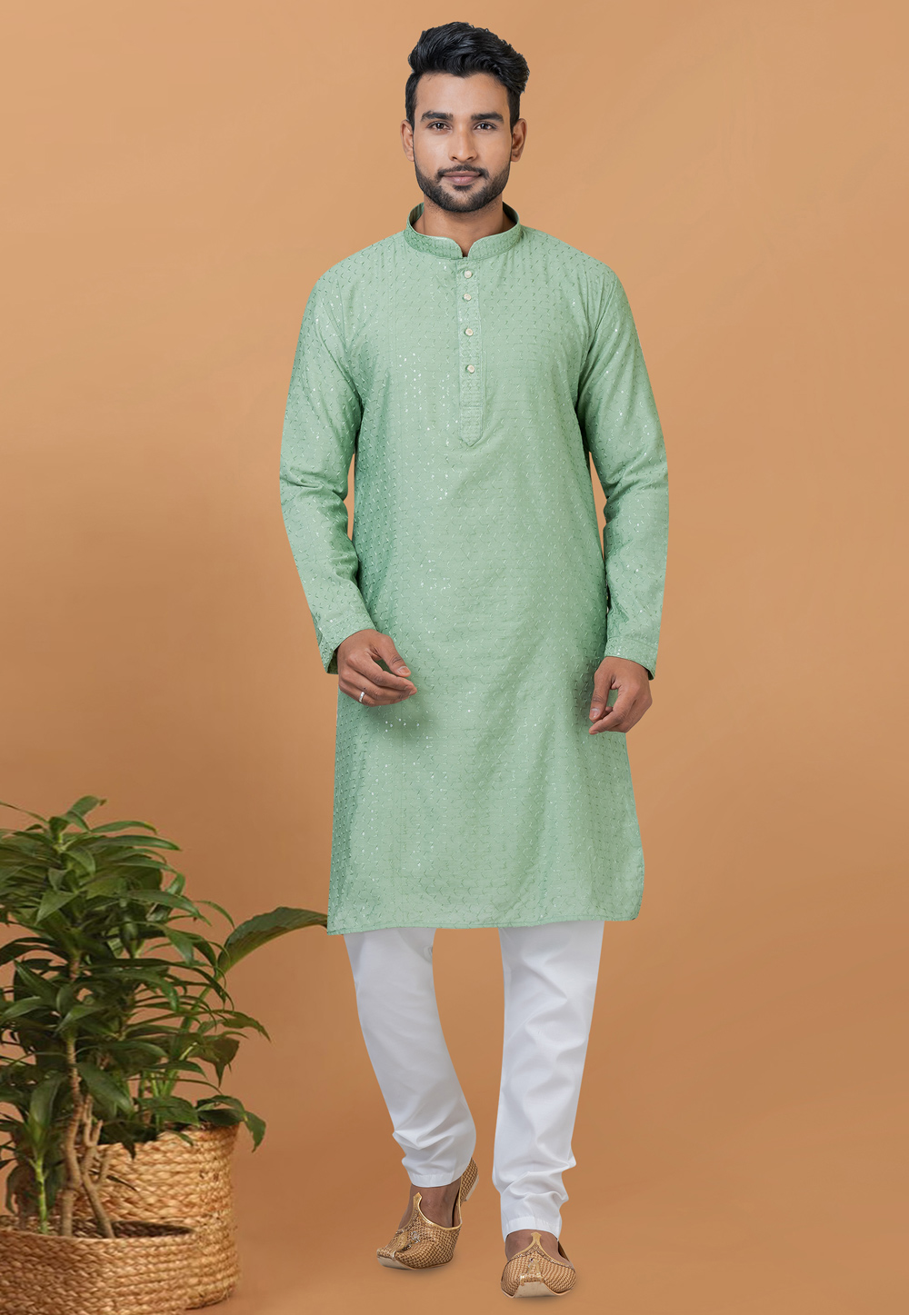 Pista Green Viscose Kurta Pajama 274300