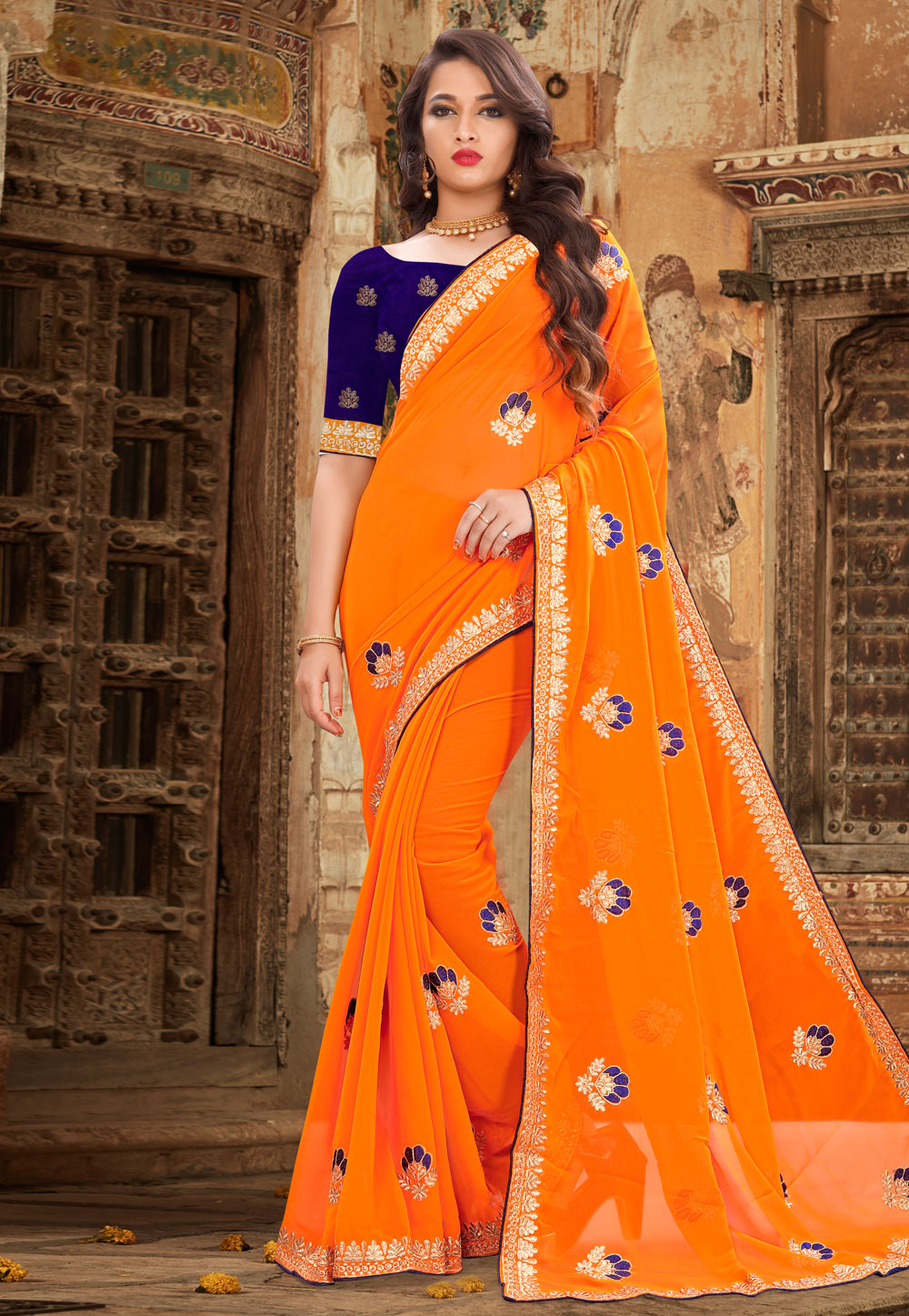 Orange Georgette Festival Wear Saree 207560