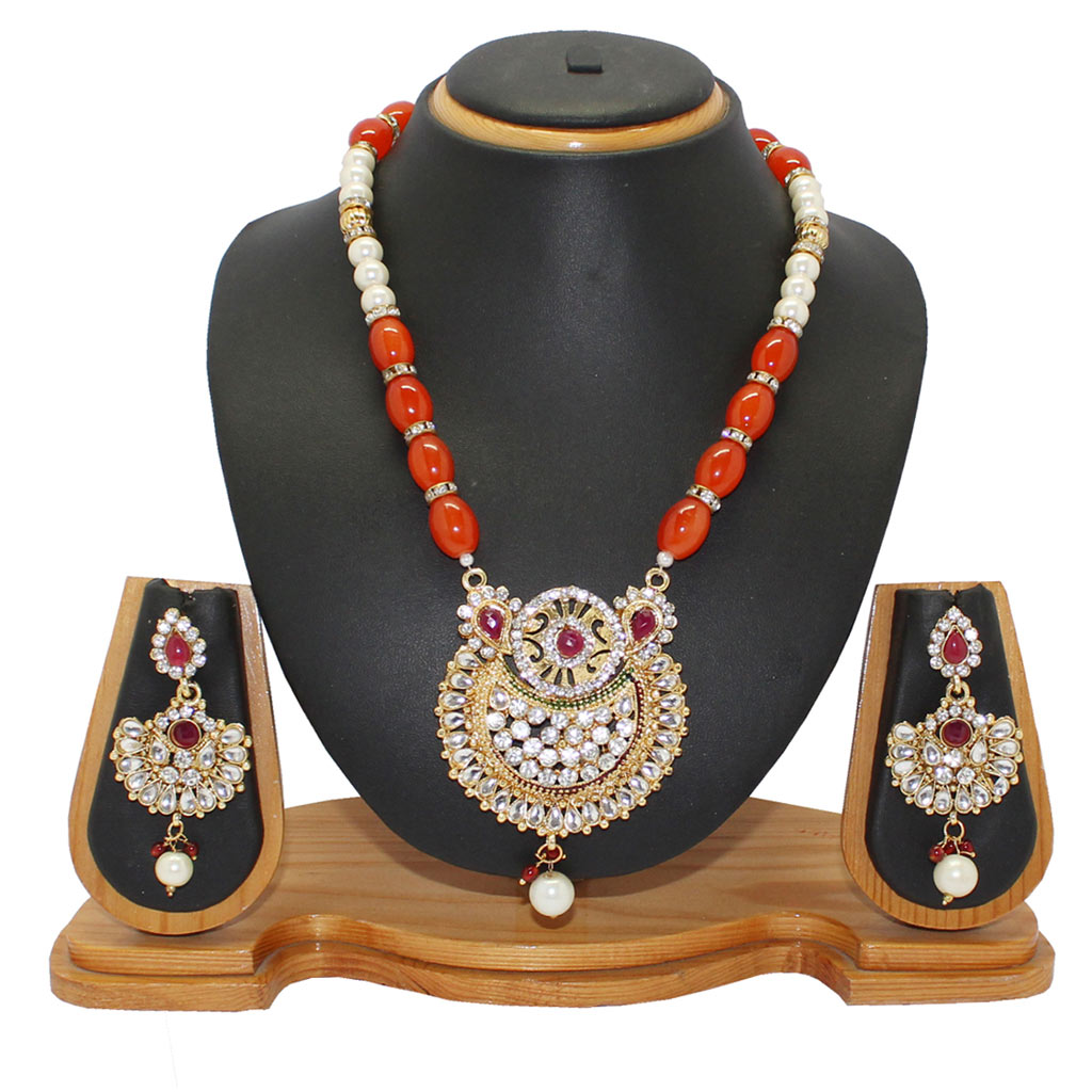 Orange Zinc Austrian Diamonds Necklace With Earrings 64360