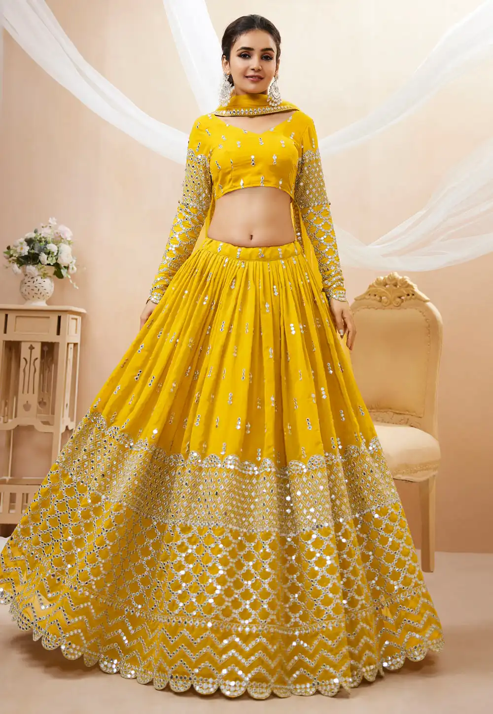 Yellow Georgette Circular Lehenga Choli 268504
