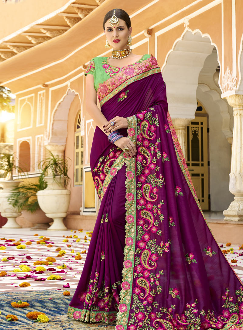 Magenta Silk Festival Wear Saree 147370