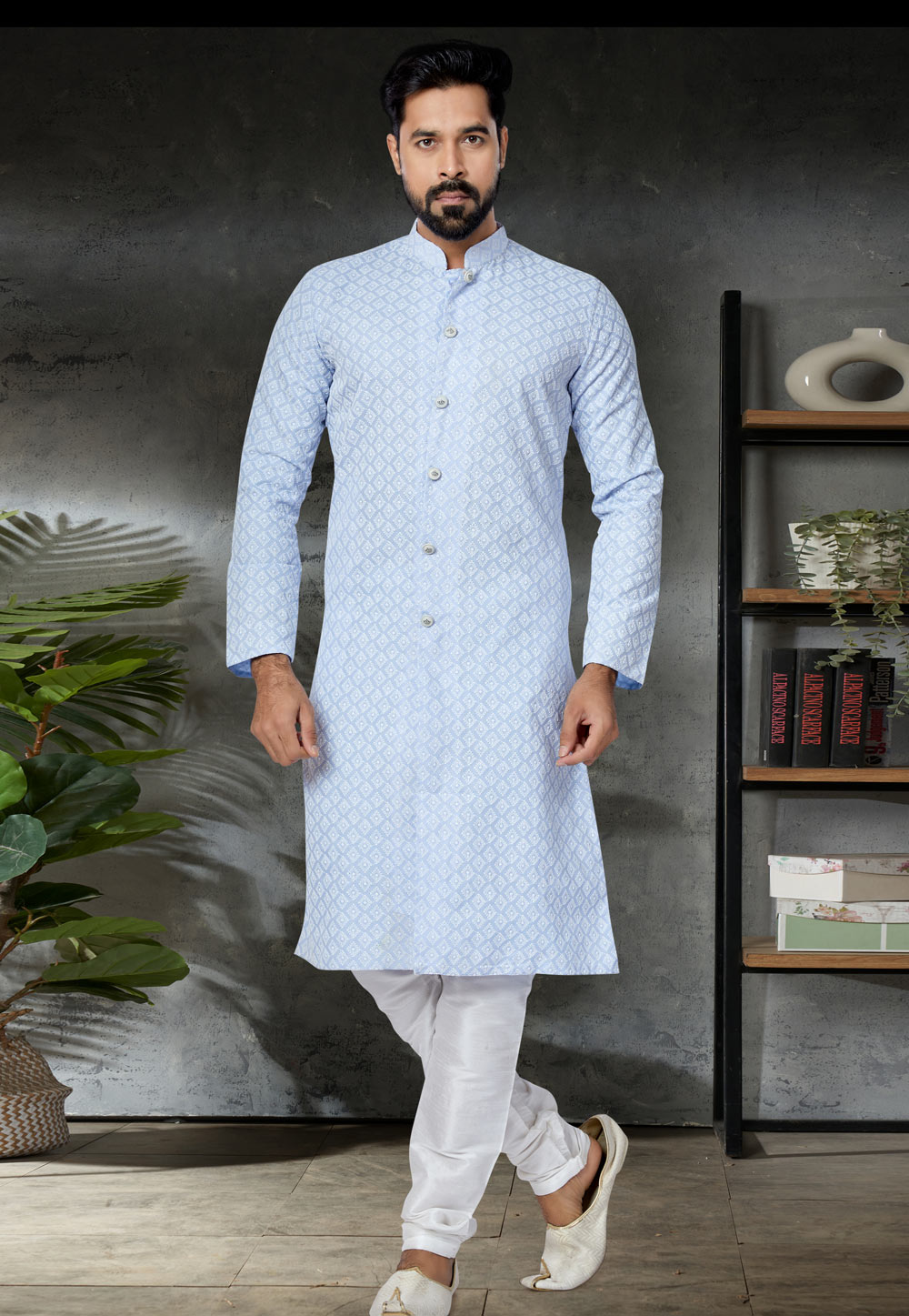 Sky Blue Cotton Indo Western Kurta 259880