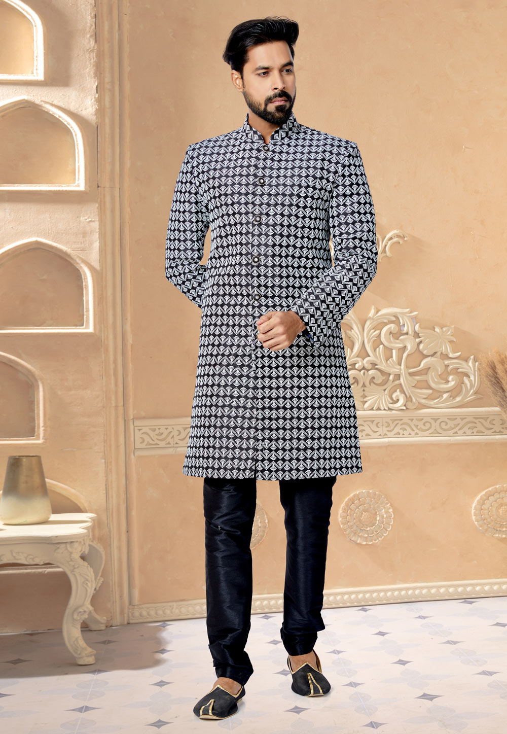 Black Silk Indo Western Suit 259884