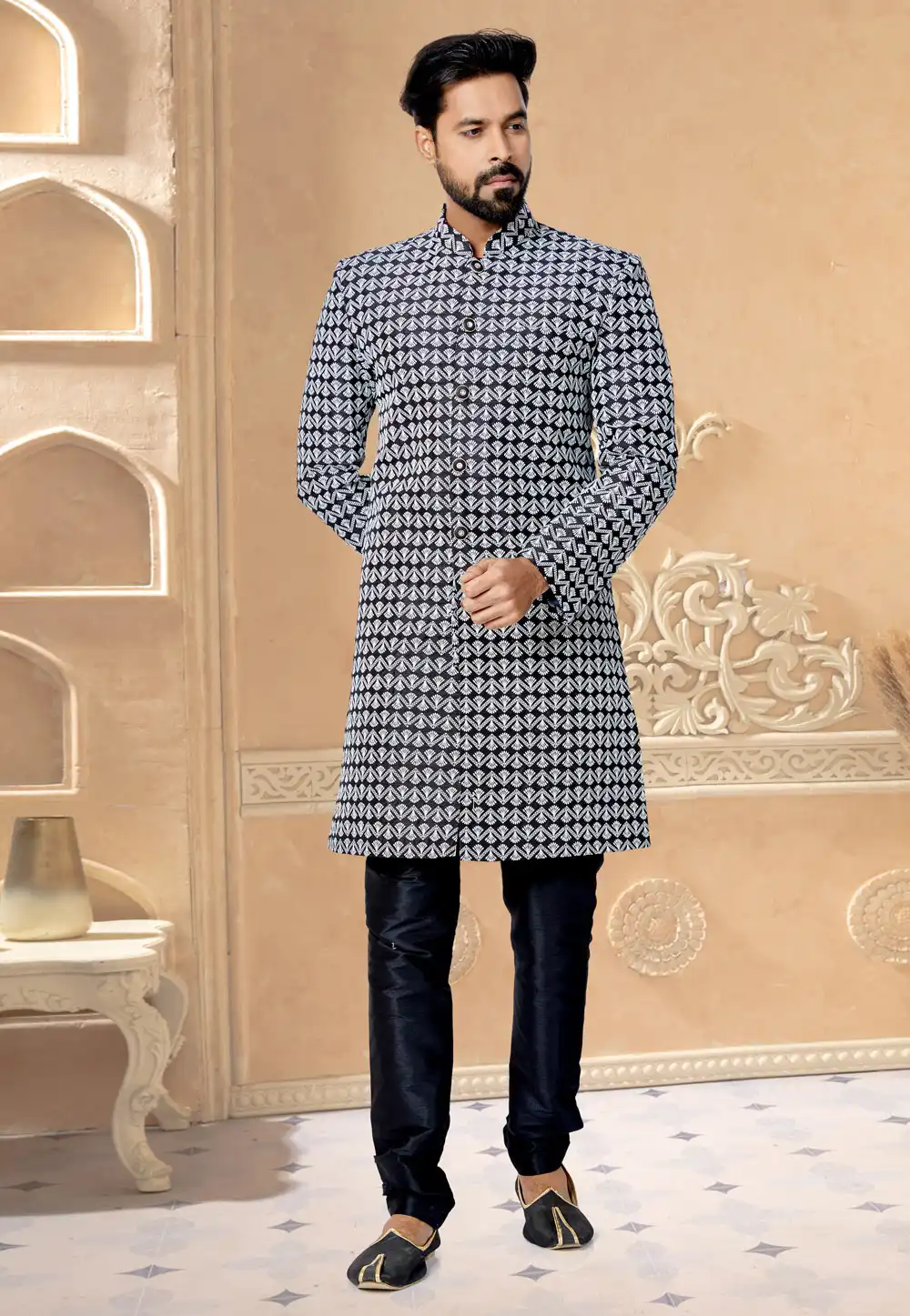 Black Silk Indo Western Suit 259884