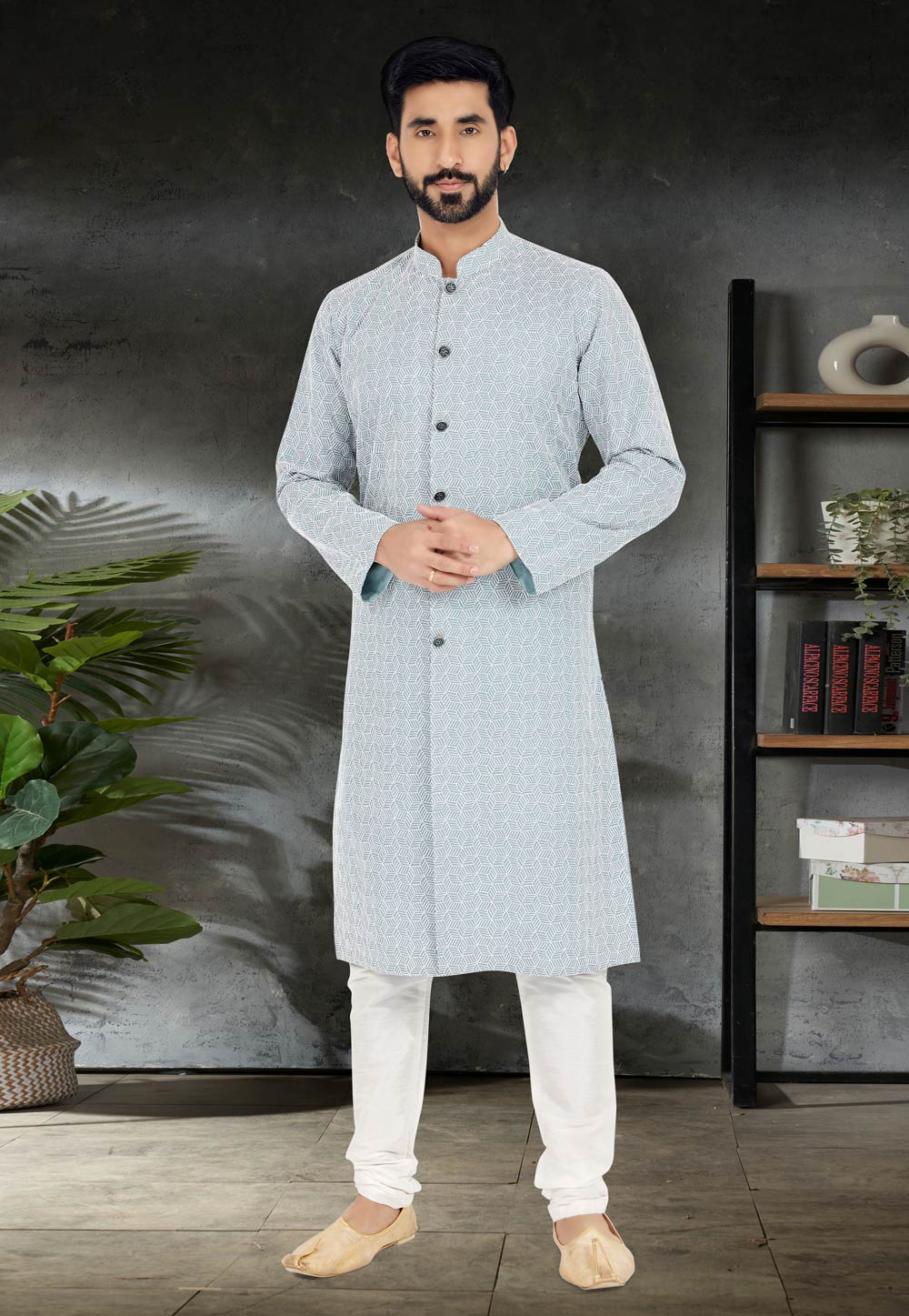Sky Blue Silk Indo Western Kurta 259888