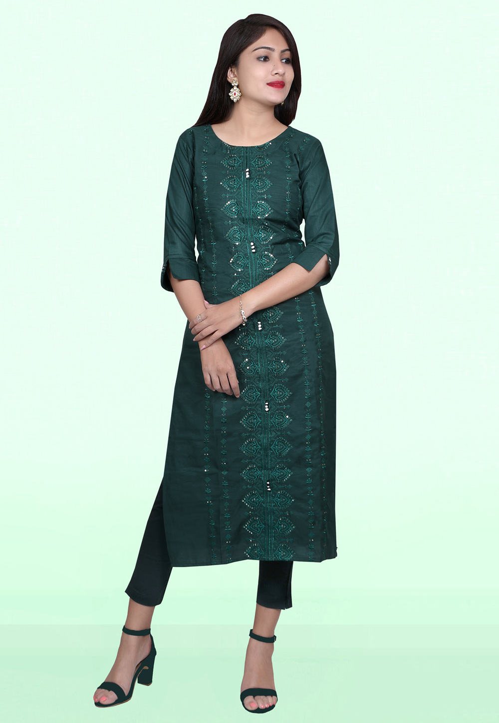 Teal Rayon Kurti 238396