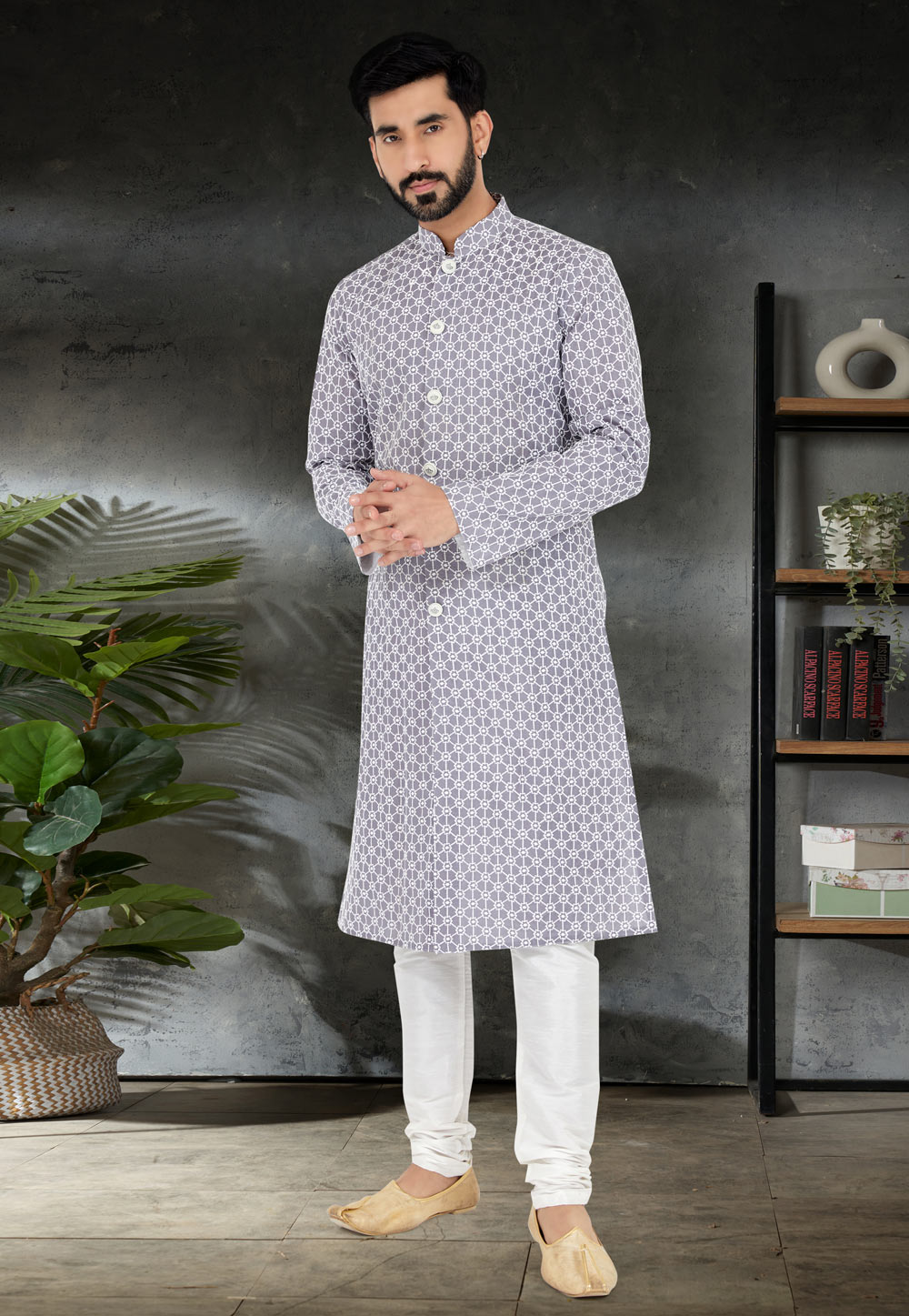 Grey Silk Indo Western Kurta 259892