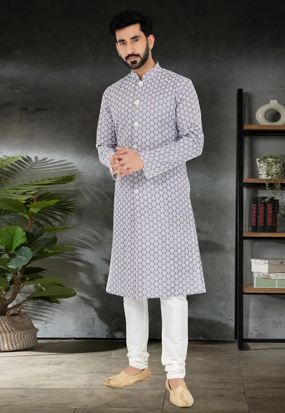 Grey Silk Indo Western Kurta 259892