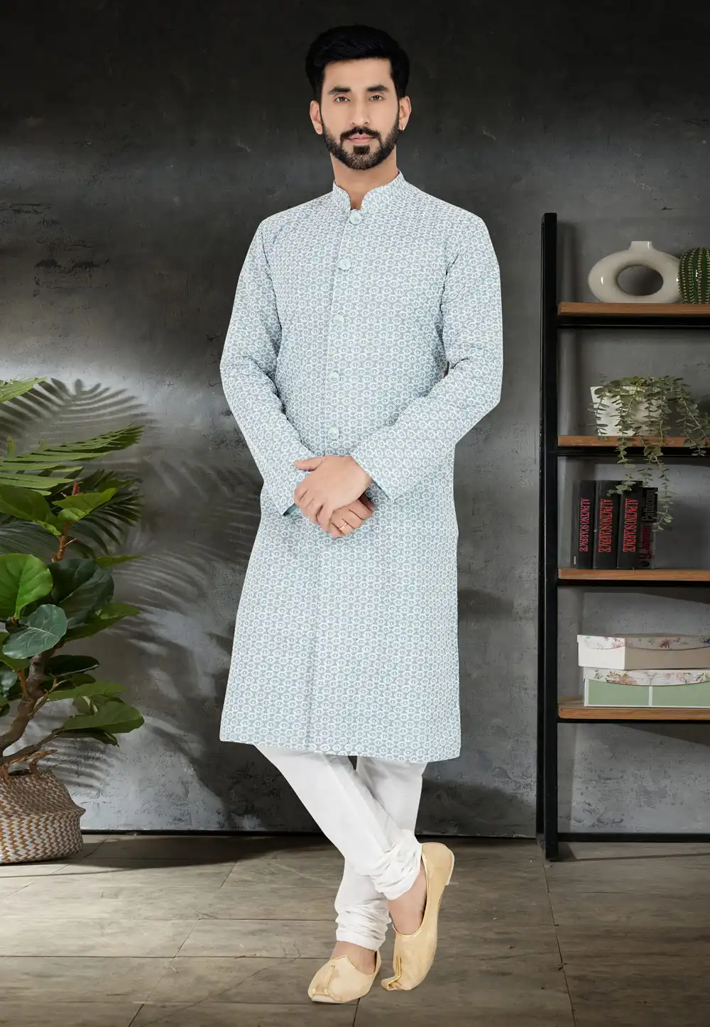 Sea Green Silk Indo Western Kurta 259894